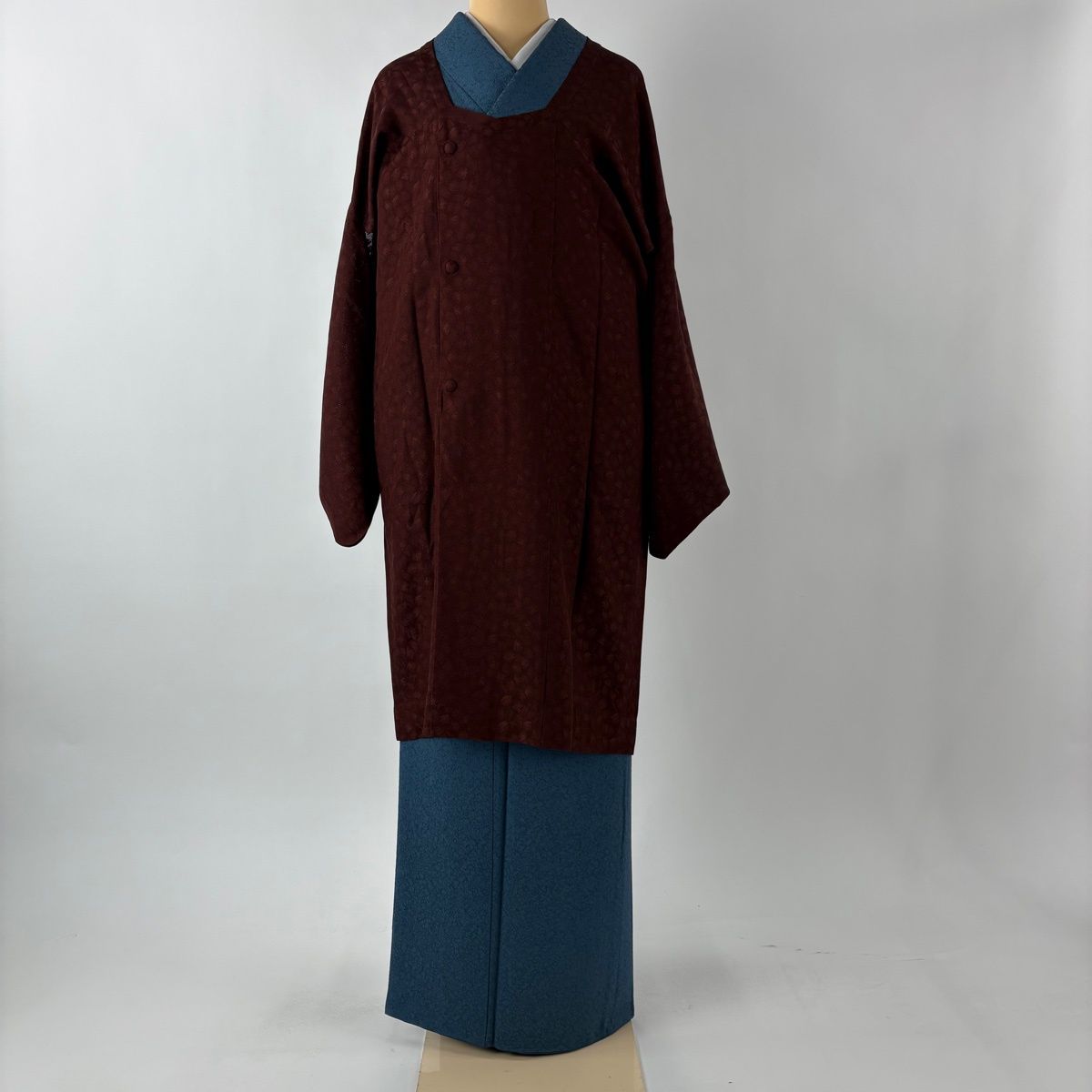 道行 身丈103 cm 裄丈69.5 L 和装コート 地紋 茶色 正絹 秀品