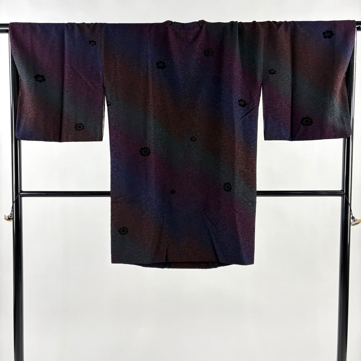 道行 身丈91 cm 裄丈69.5 L 和装コート 角衿 草花 ぼかし 濃紫 正絹 秀品