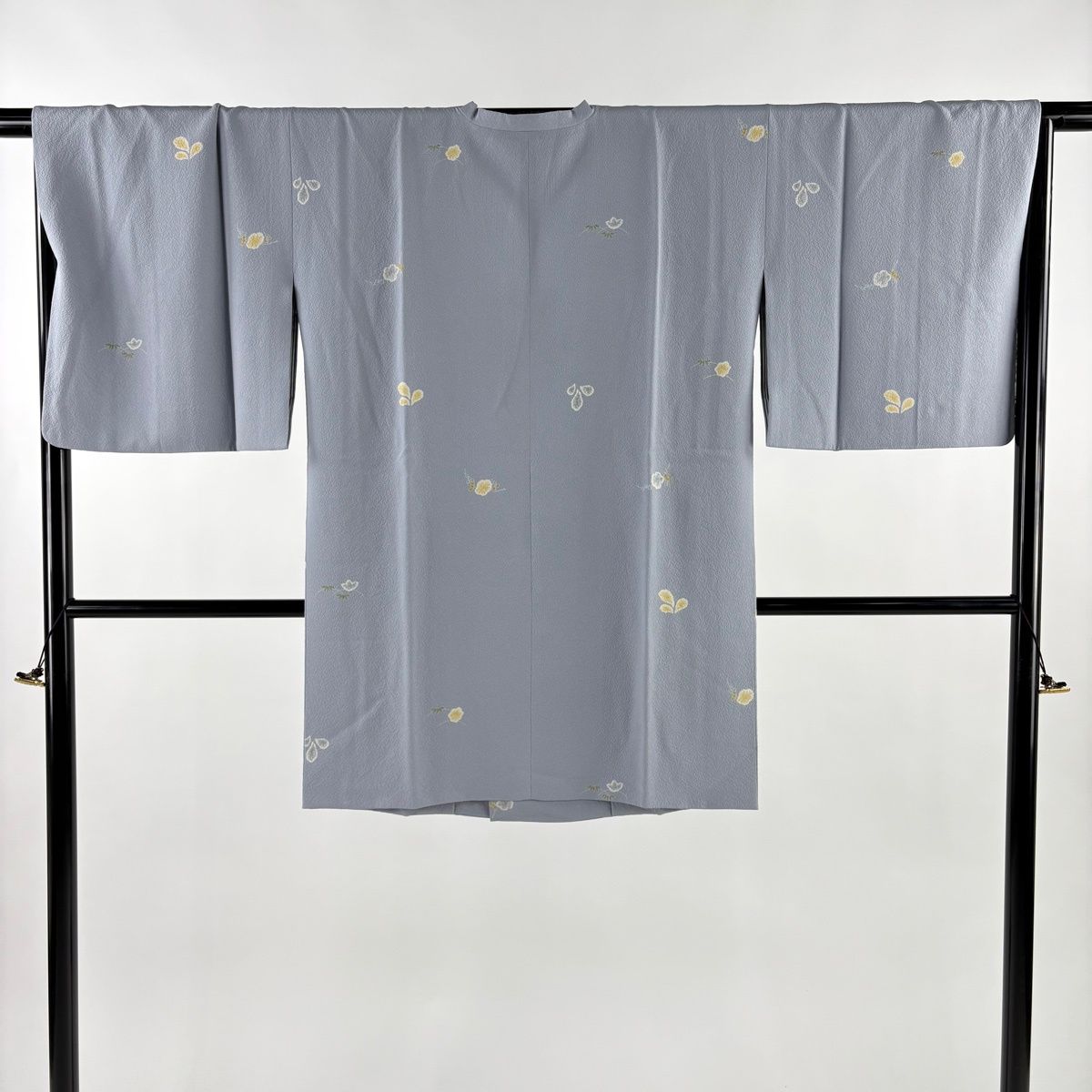 道行 身丈92 5 cm 裄丈67 L 和装コート 角衿 枝梅 笹 青灰色 正絹 秀品
