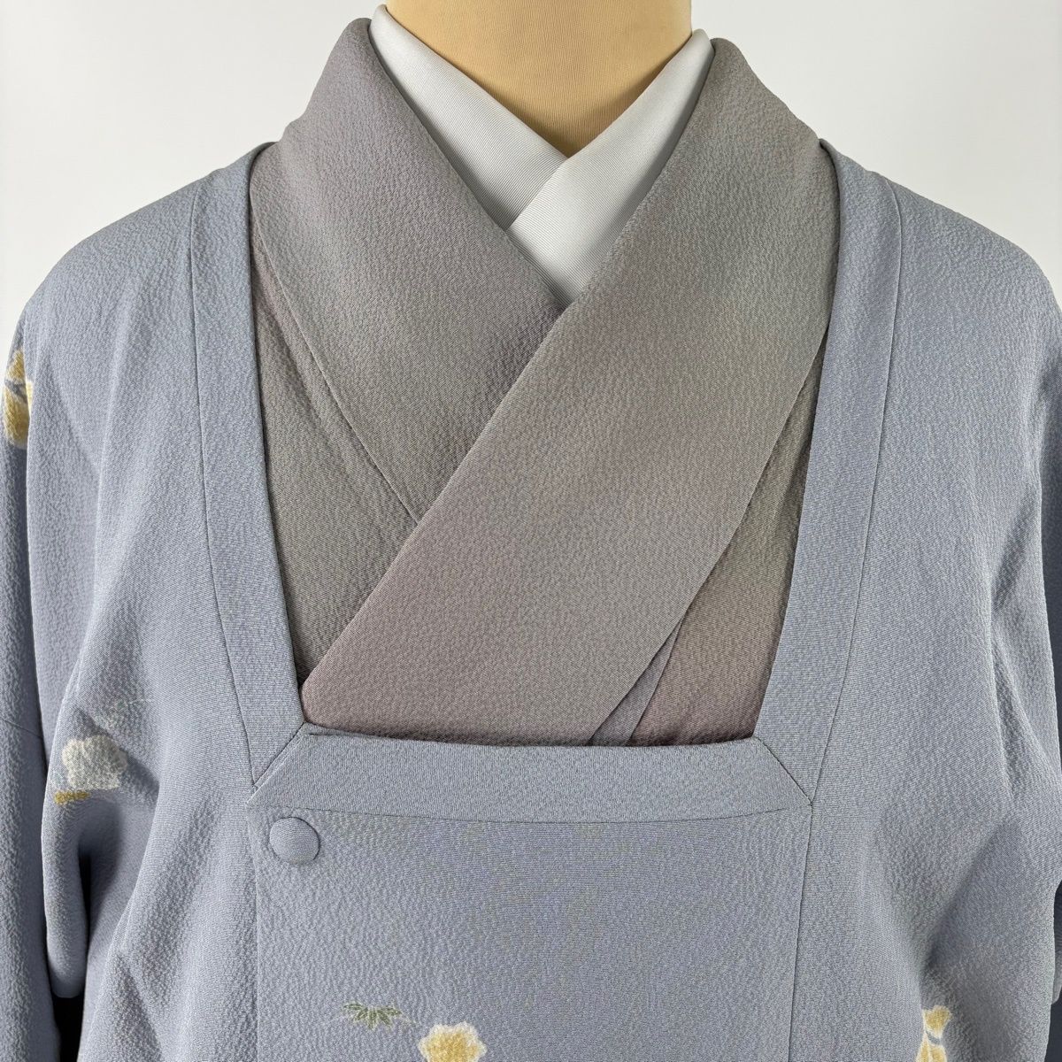  道行 身丈92.5 cm 裄丈67.5 L 和装コート 角衿 枝梅 笹 青灰色 正絹 秀品 羽織 着物 浴衣