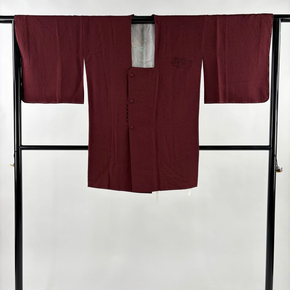  道行 身丈86 cm 裄丈66.5 M 和装コート 角衿 ヱ霞 地紋 刺繍 赤紫 正絹 秀品 羽織 着物 浴衣