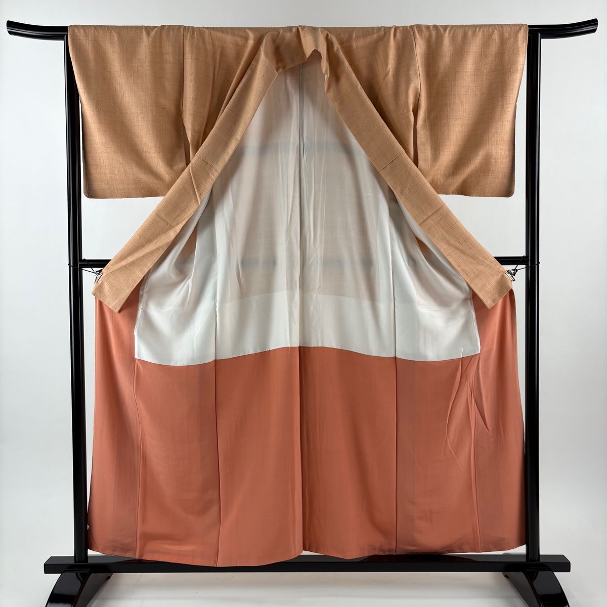  紬 身丈157.5 cm 裄丈64 M 袷 サーモンピンク 正絹 秀品 紬 着物