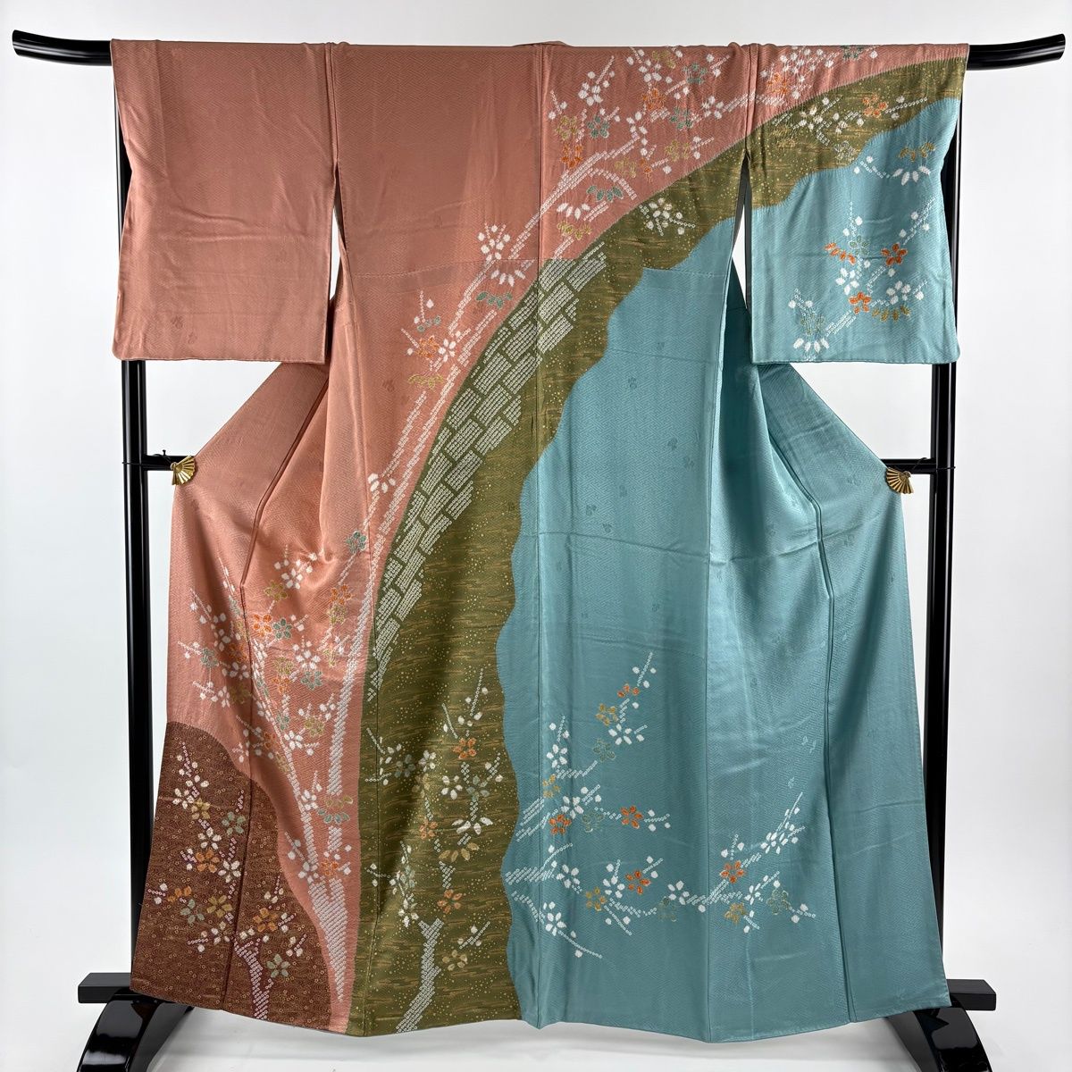 美品】 訪問着 身丈162cm 裄丈67cm M 袷 枝梅 観世水 絞り ピンク