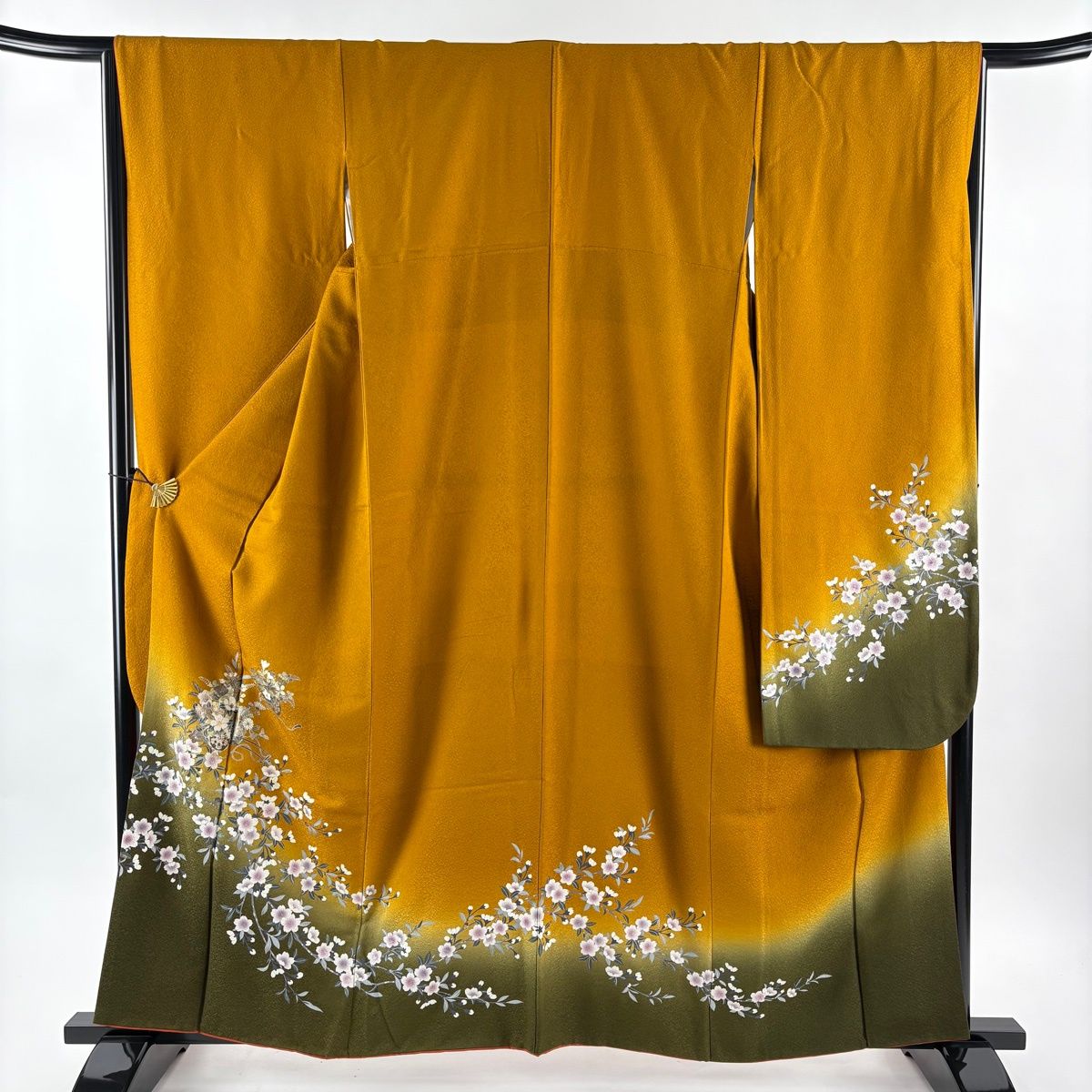 振袖 身丈159cm 裄丈65cm M 袷 鈴乃屋 花車 桜 金銀彩 ぼかし 山吹茶色