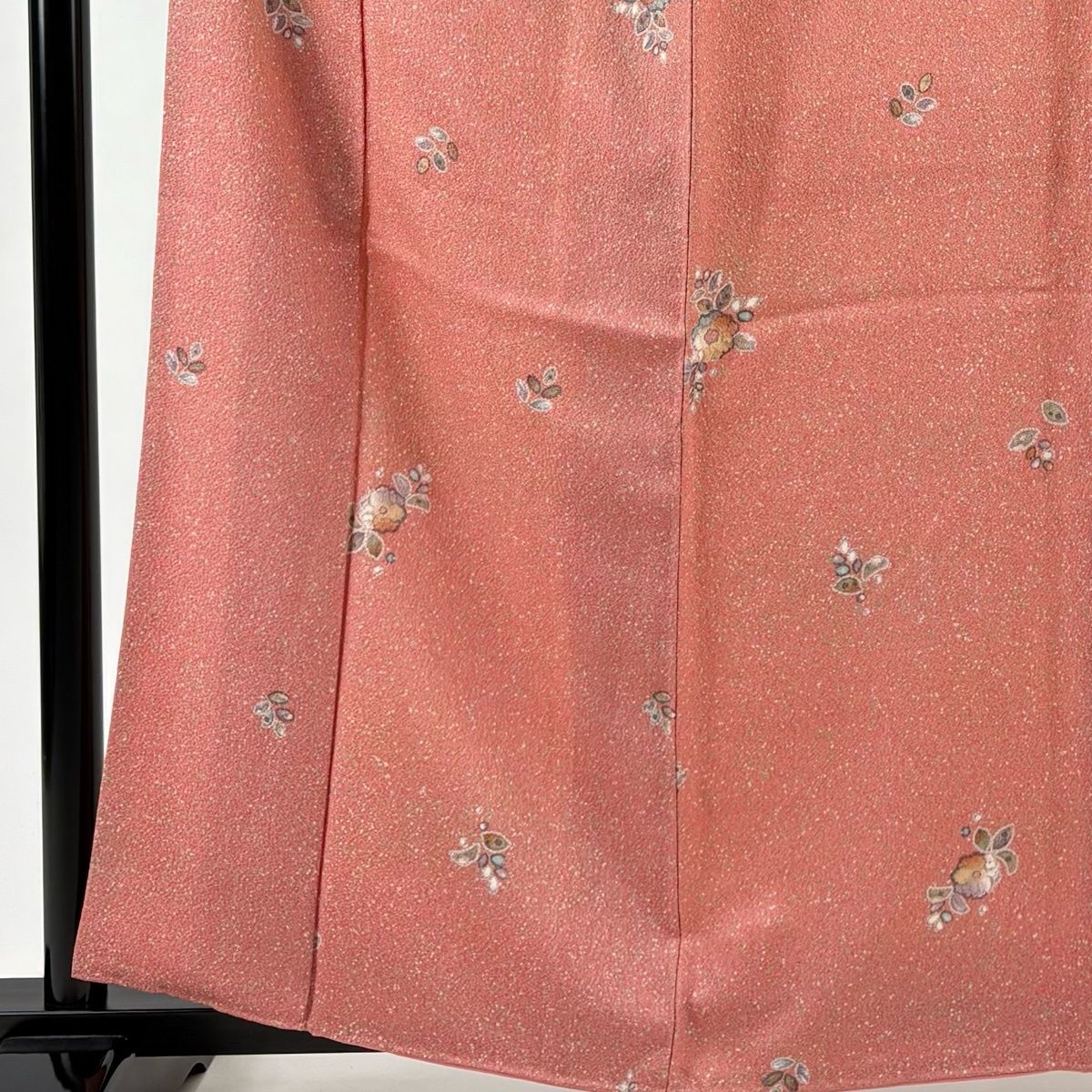 美品】 小紋 身丈160.5cm 裄丈66cm M 袷 辻が花柄 金彩 ピンク 正絹 秀