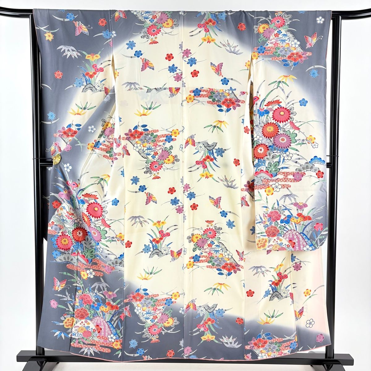 振袖 身丈156 cm 裄丈65 M 袷 松竹梅 菊 染め分け ぼかし クリーム 正絹 秀品