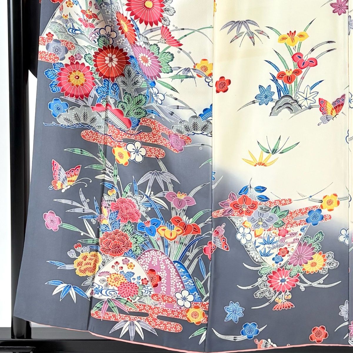 振袖 身丈156 cm 裄丈65 M 袷 松竹梅 菊 染め分け ぼかし クリーム 正絹 秀品