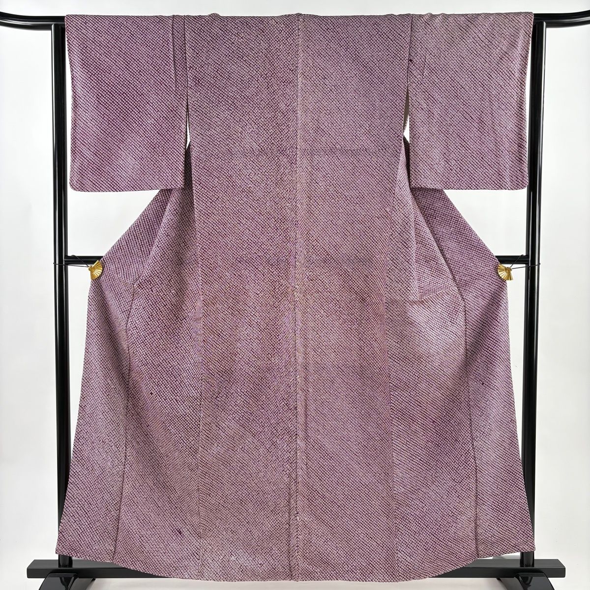 小紋 身丈159cm 裄丈63.5cm S 袷 幾何学模様 総絞り 赤紫 正絹 秀品
