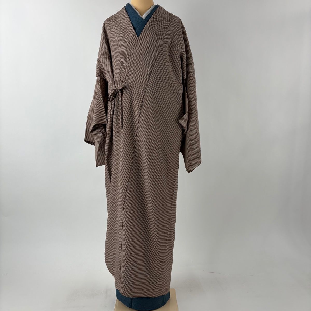 道中着 身丈136.5 cm 裄丈71.5 L 和装コート 格子 灰茶 正絹 秀品