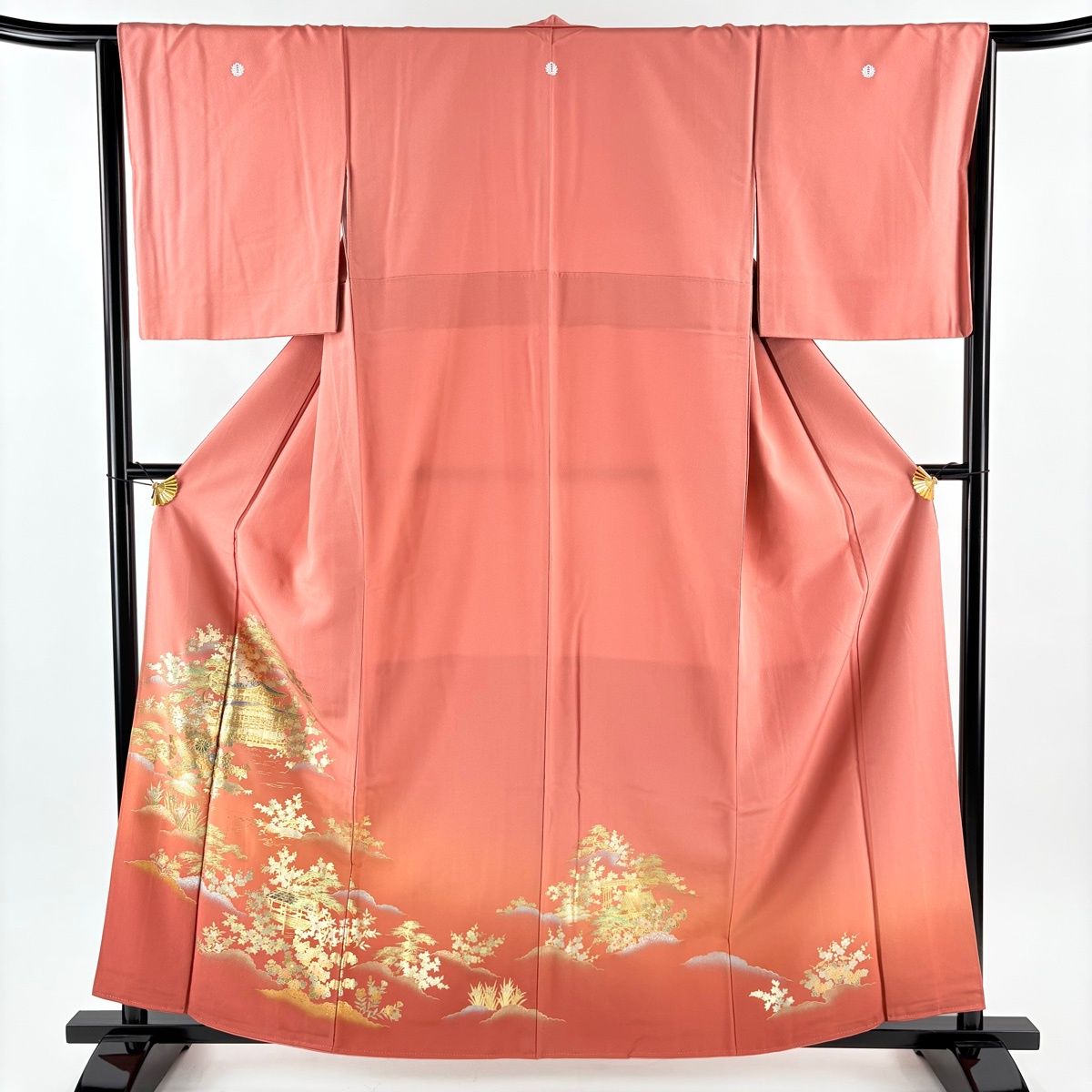 美品】 色留袖 身丈159.5cm 裄丈64.5cm M 袷 建物 松竹梅 螺鈿 金彩