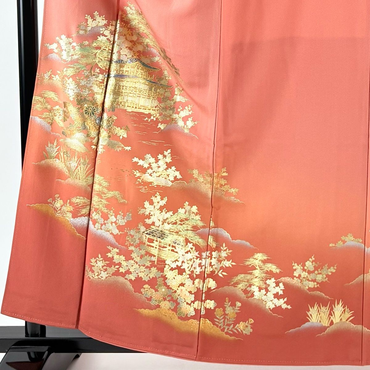 美品】 色留袖 身丈159.5cm 裄丈64.5cm M 袷 建物 松竹梅 螺鈿 金彩