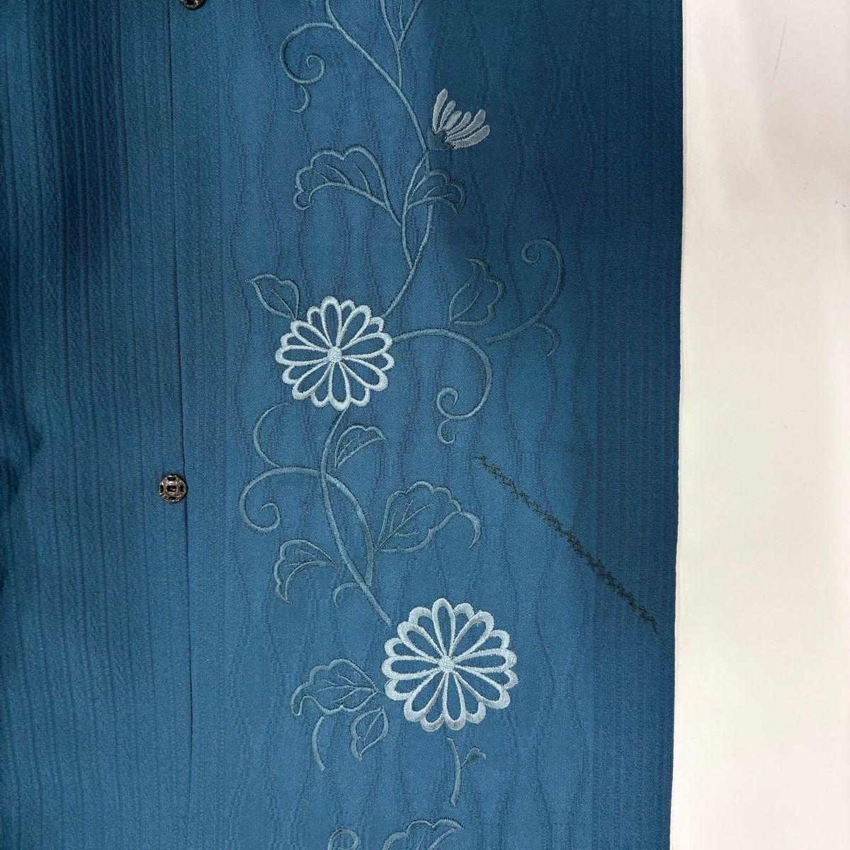  道行 身丈95 cm 裄丈67 M 和装コート 角衿 菊唐草 地紋 青緑 正絹 秀品 羽織 着物 浴衣