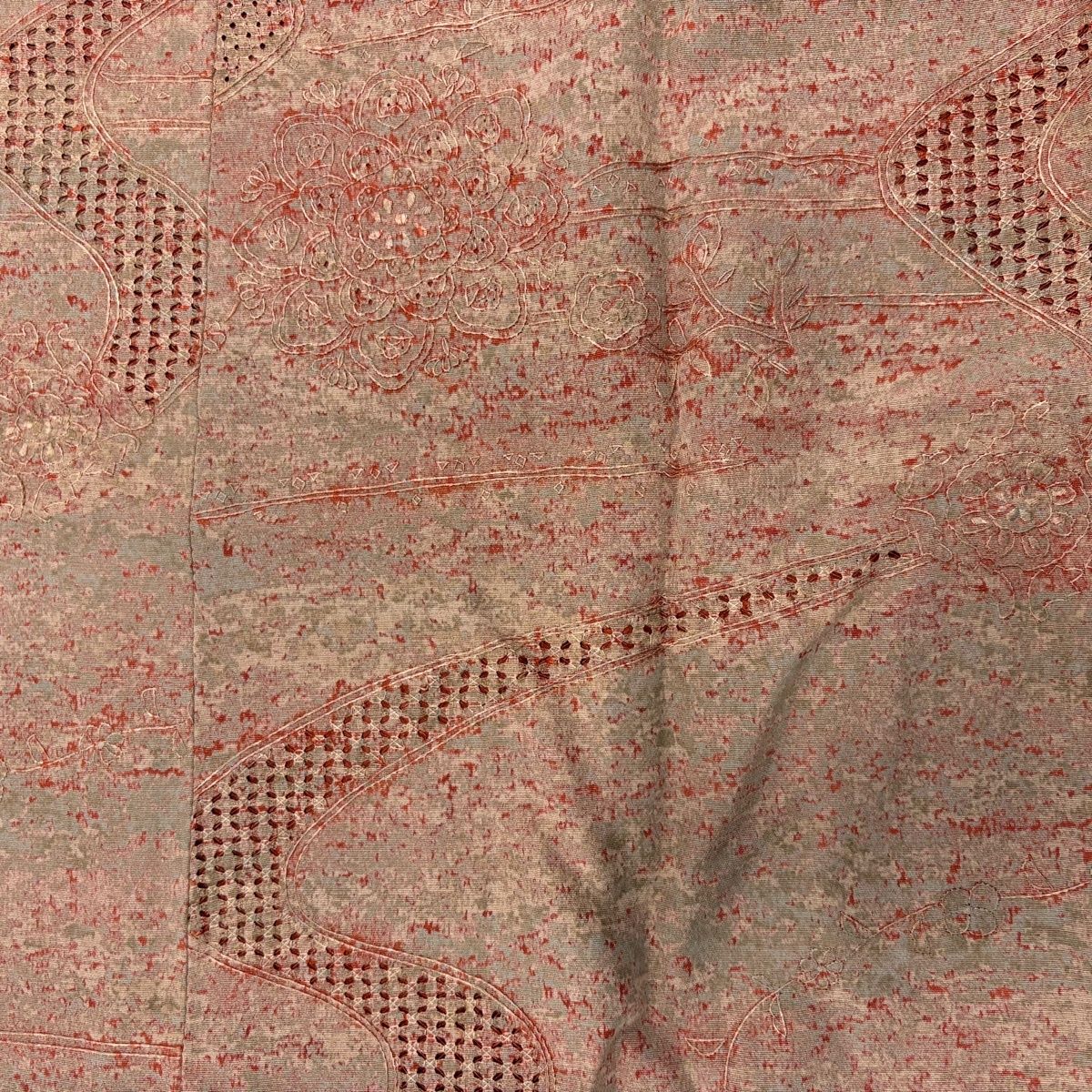  道中着 身丈101 cm 裄丈68 L 和装コート 流水 華文 刺繍 ピンクベージュ 正絹 秀品 羽織 着物 浴衣