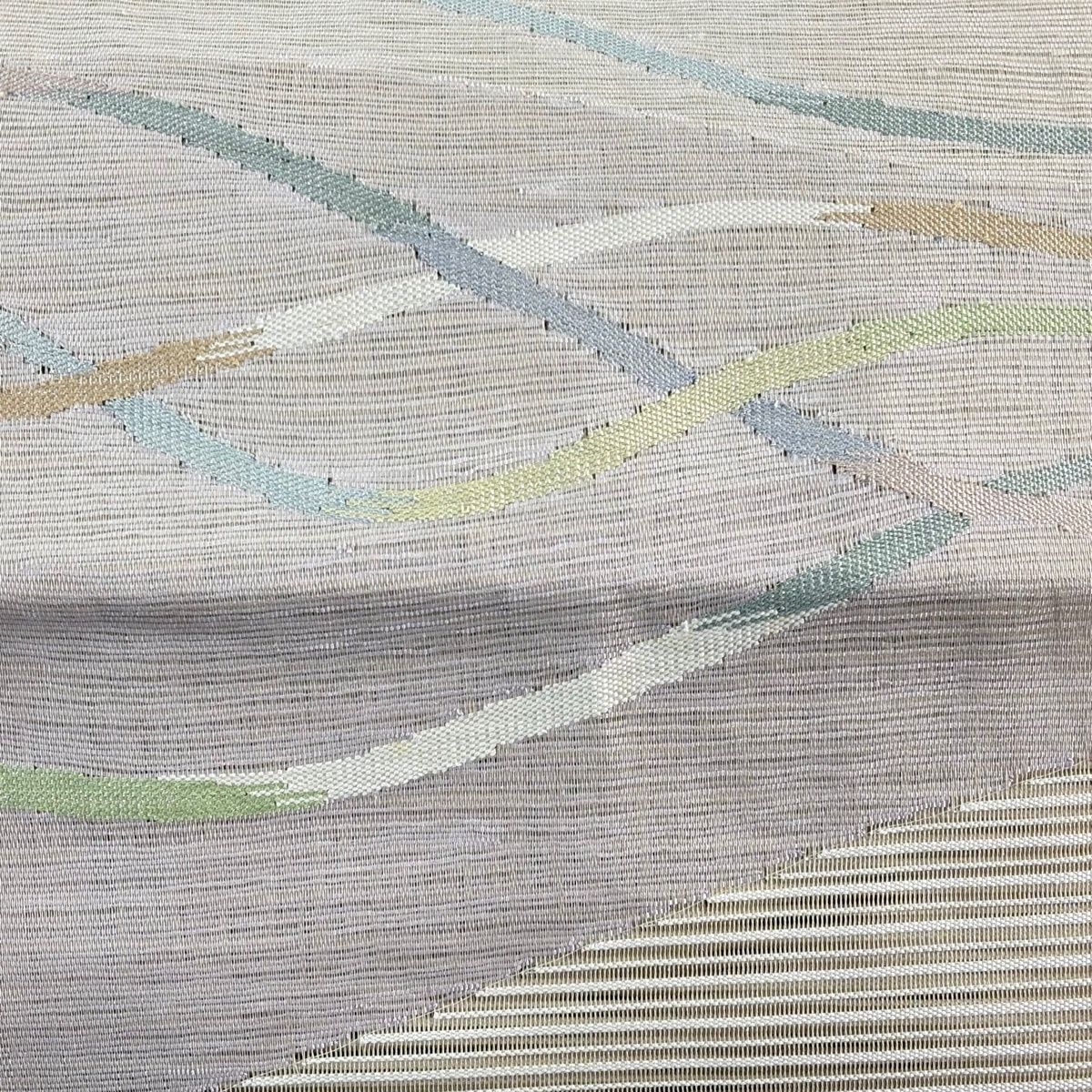 名古屋帯 秀品 八寸名古屋帯 夏帯 絽 幾何学模様 縞 銀糸 ベージュ