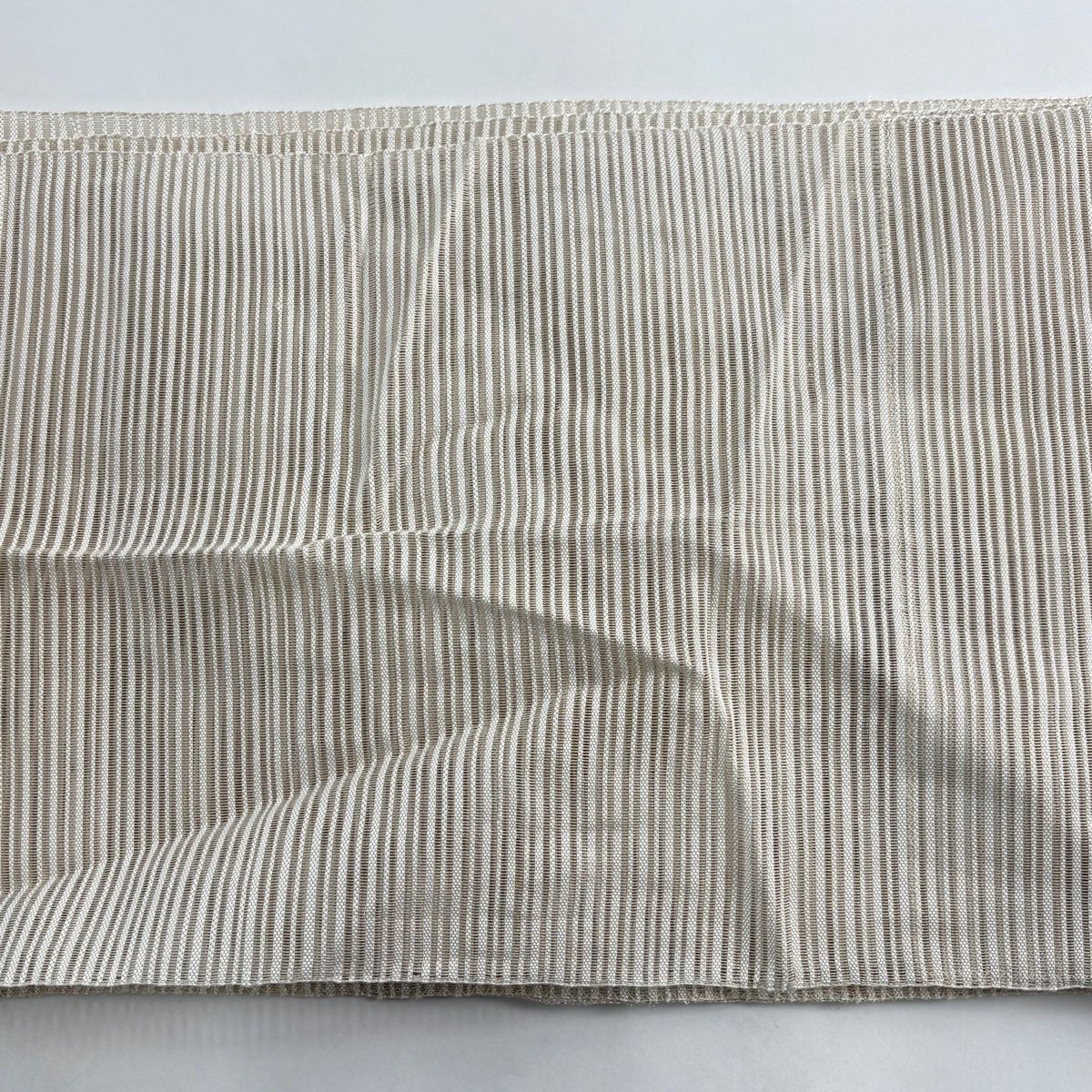 名古屋帯 秀品 八寸名古屋帯 夏帯 絽 幾何学模様 縞 銀糸 ベージュ