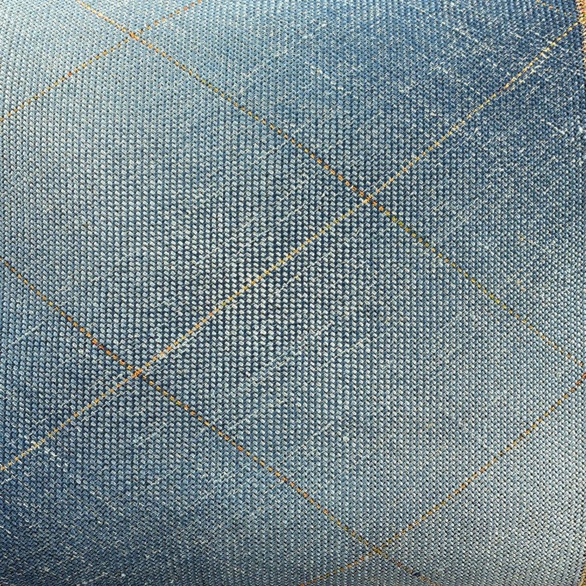 名古屋帯 秀品 松葉仕立て 八寸名古屋帯 トンネル仕立て 幾何学模様 金糸 ぼかし 藍色 正絹