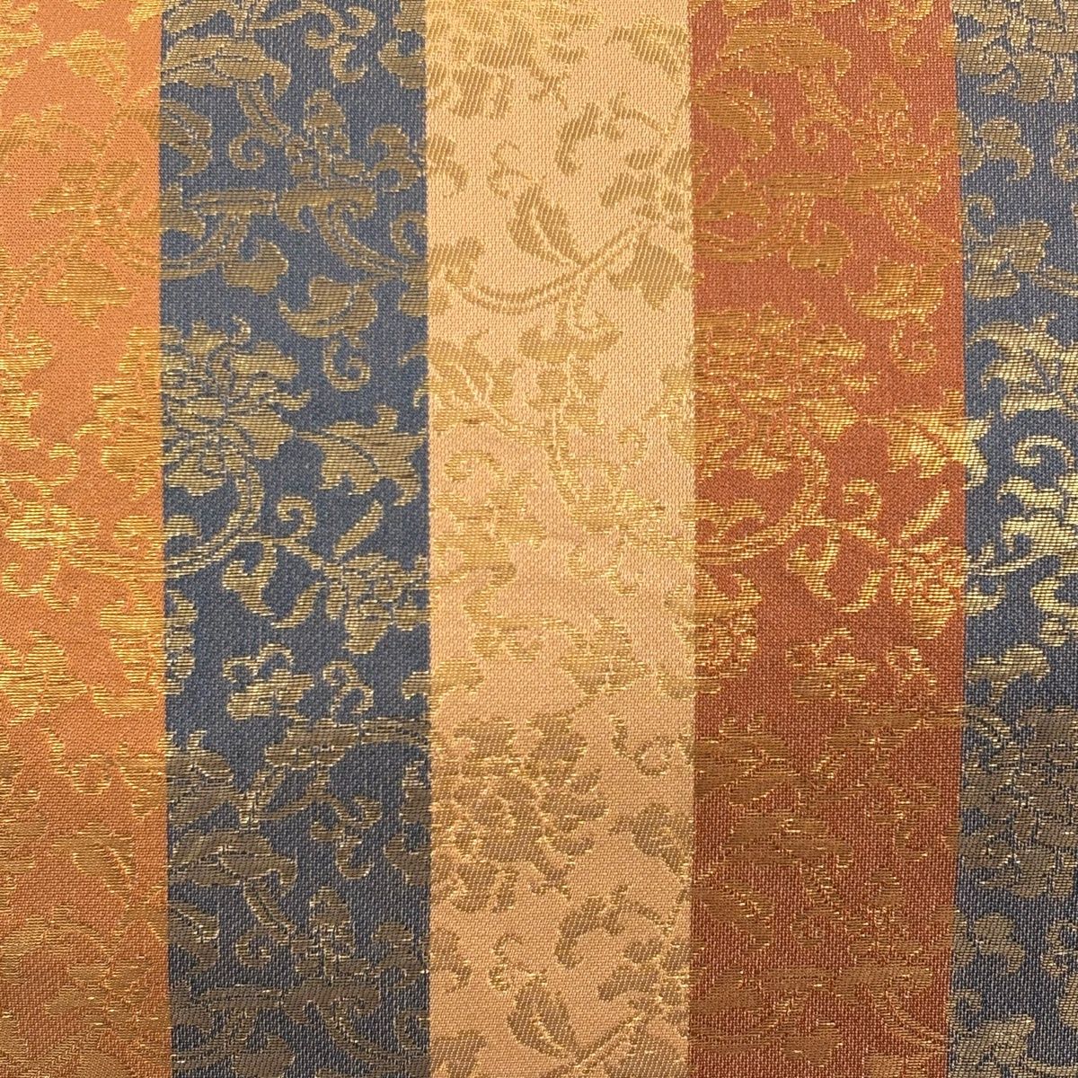 名古屋帯 秀品 花唐草 縞 箔 赤茶 正絹