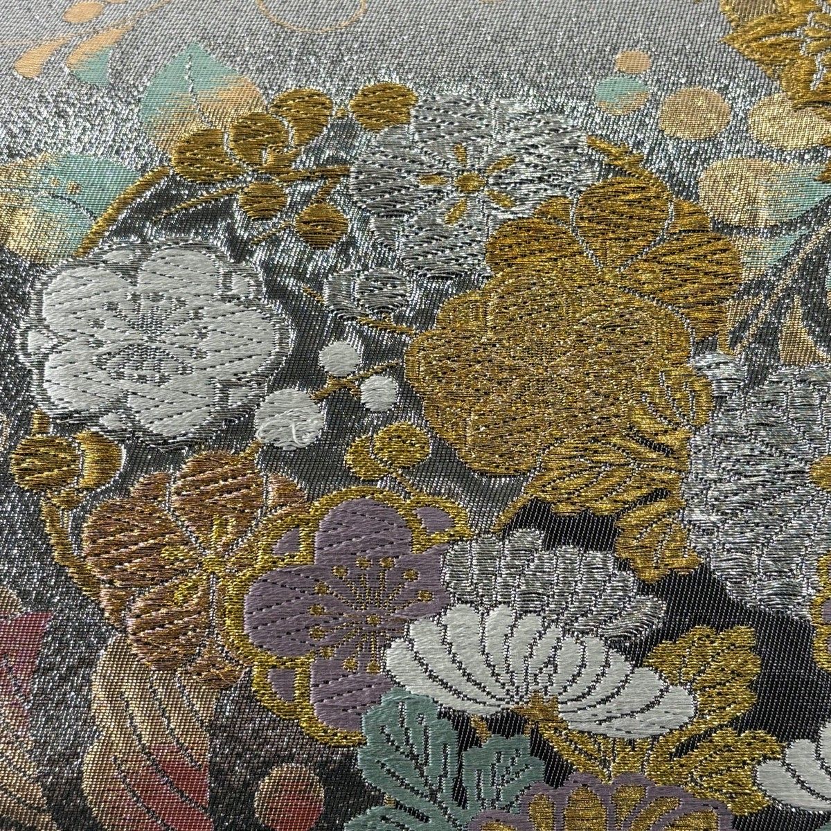 袋帯 秀品 花丸文 藤 金銀糸 唐織 銀色 六通 正絹 【中古】 - メルカリ