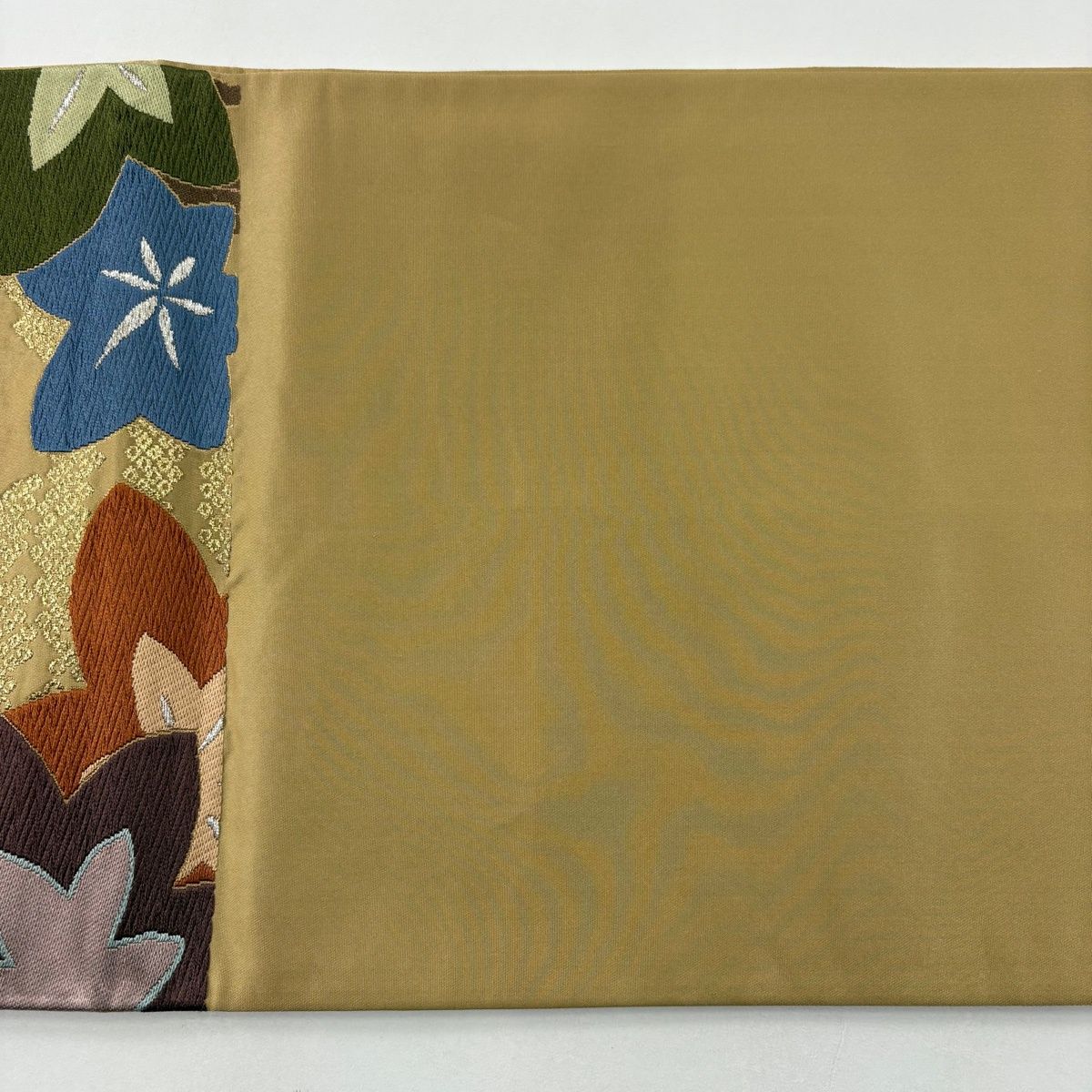 美品】 袋帯 秀品 楓 青海波 唐織 金銀糸 薄茶色 六通 正絹 【中古