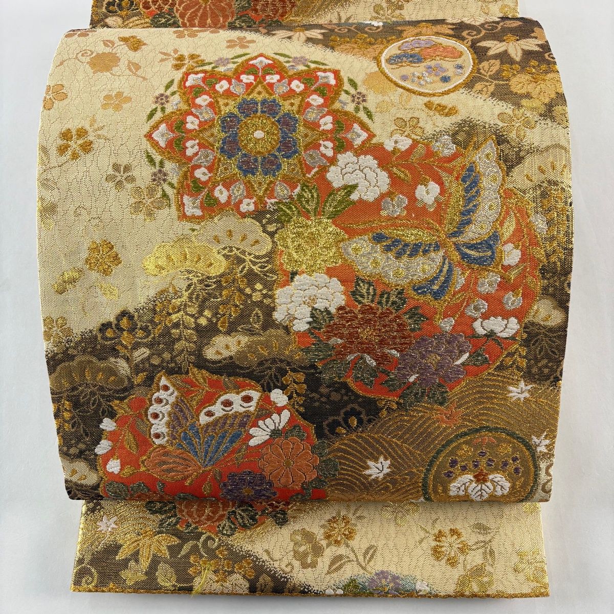 袋帯 本金二重箔 源氏物語絵図 金糸 金色 フォーマル O-4325 袋帯 本金二重箔 源氏物語絵図 金糸 金色 フォーマル O-4325