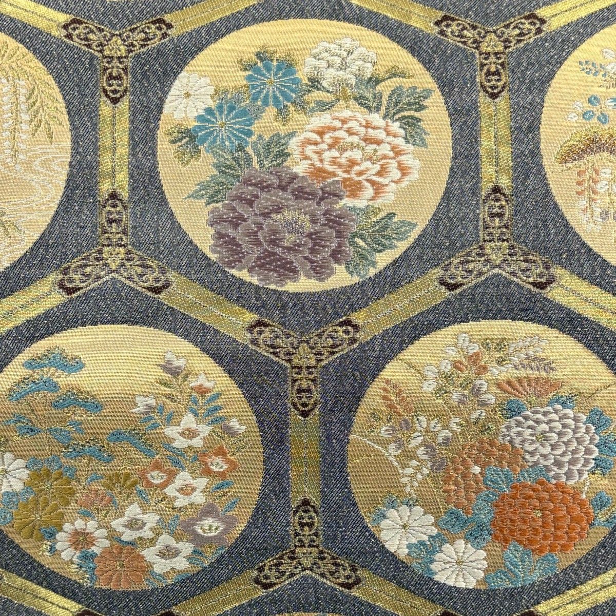 袋帯 秀品 丸文 草花 金銀糸 箔 灰色 六通 正絹 【中古】 - メルカリ