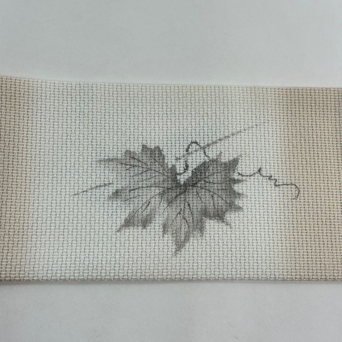  名古屋帯 秀品 夏帯 葉柄 ベージュ 正絹 名古屋帯 帯