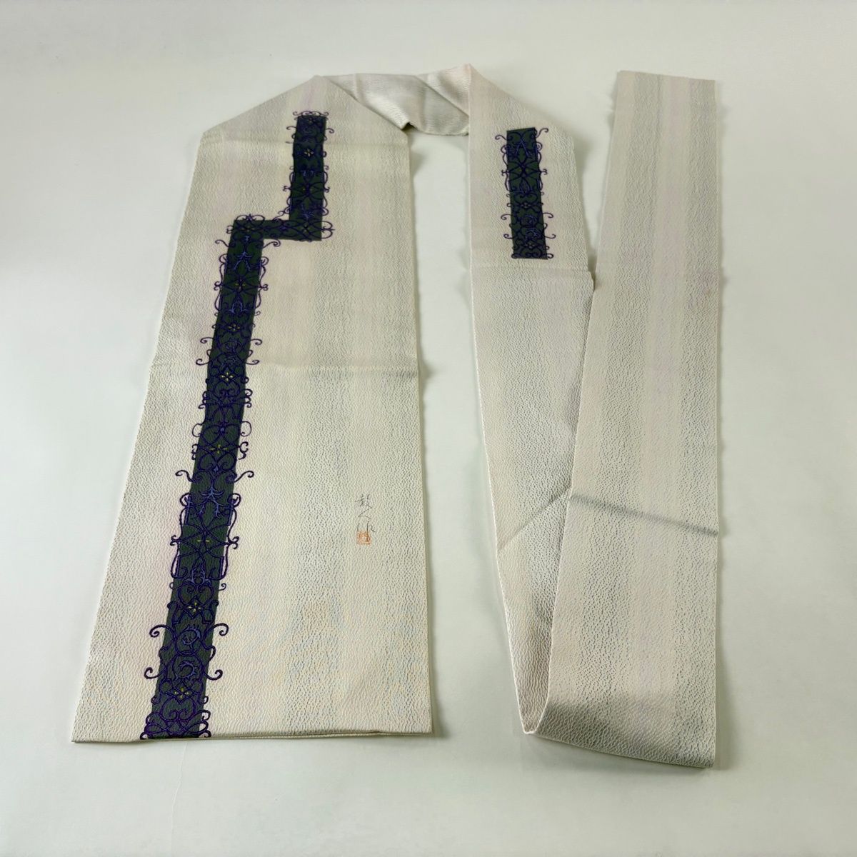  名古屋帯 秀品 坂井教人 落款 幾何学模様 ぼかし 薄紫 正絹 名古屋帯 帯