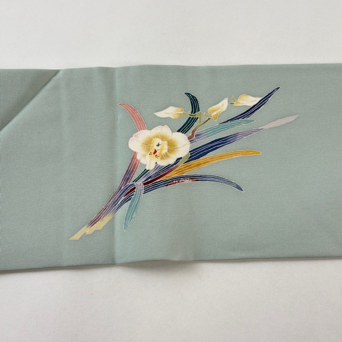 美品】 名古屋帯 秀品 落款 水仙 灰緑 トップ 正絹 【】