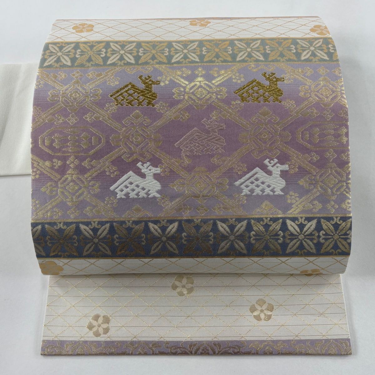 名古屋帯 秀品 有栖川 花 箔 クリーム 正絹