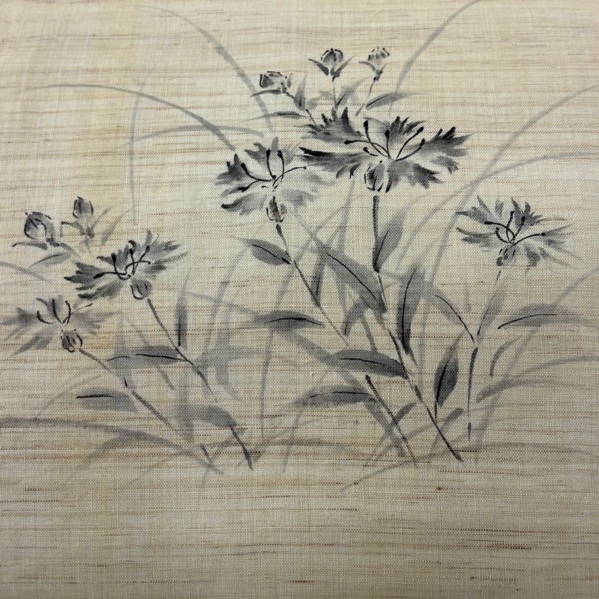 名古屋帯 秀品 夏帯 夏紬地 草花 ベージュ 正絹