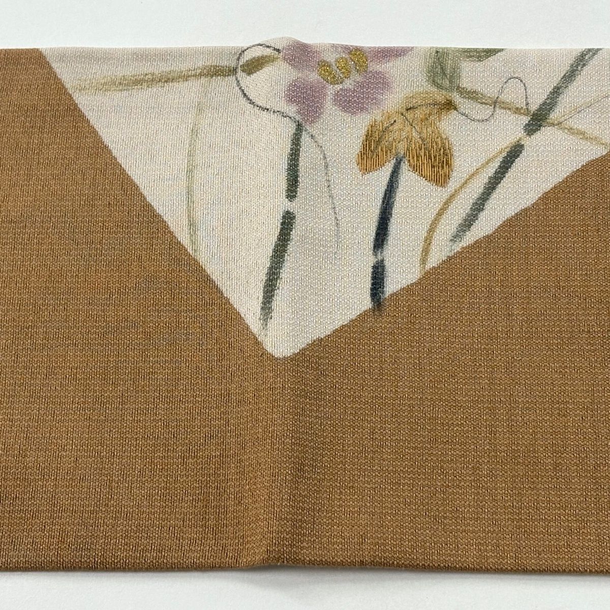  名古屋帯 秀品 関西仕立て 草花 蔦 金銀彩 薄茶色 正絹 名古屋帯 帯