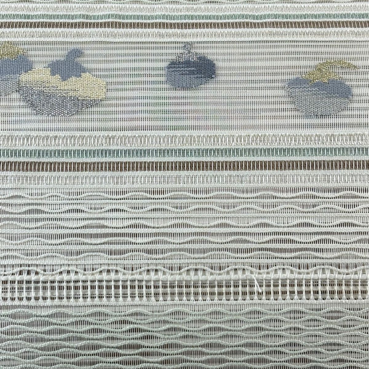 名古屋帯 秀品 夏帯 絽 生り物 縞 金銀糸 灰白 正絹