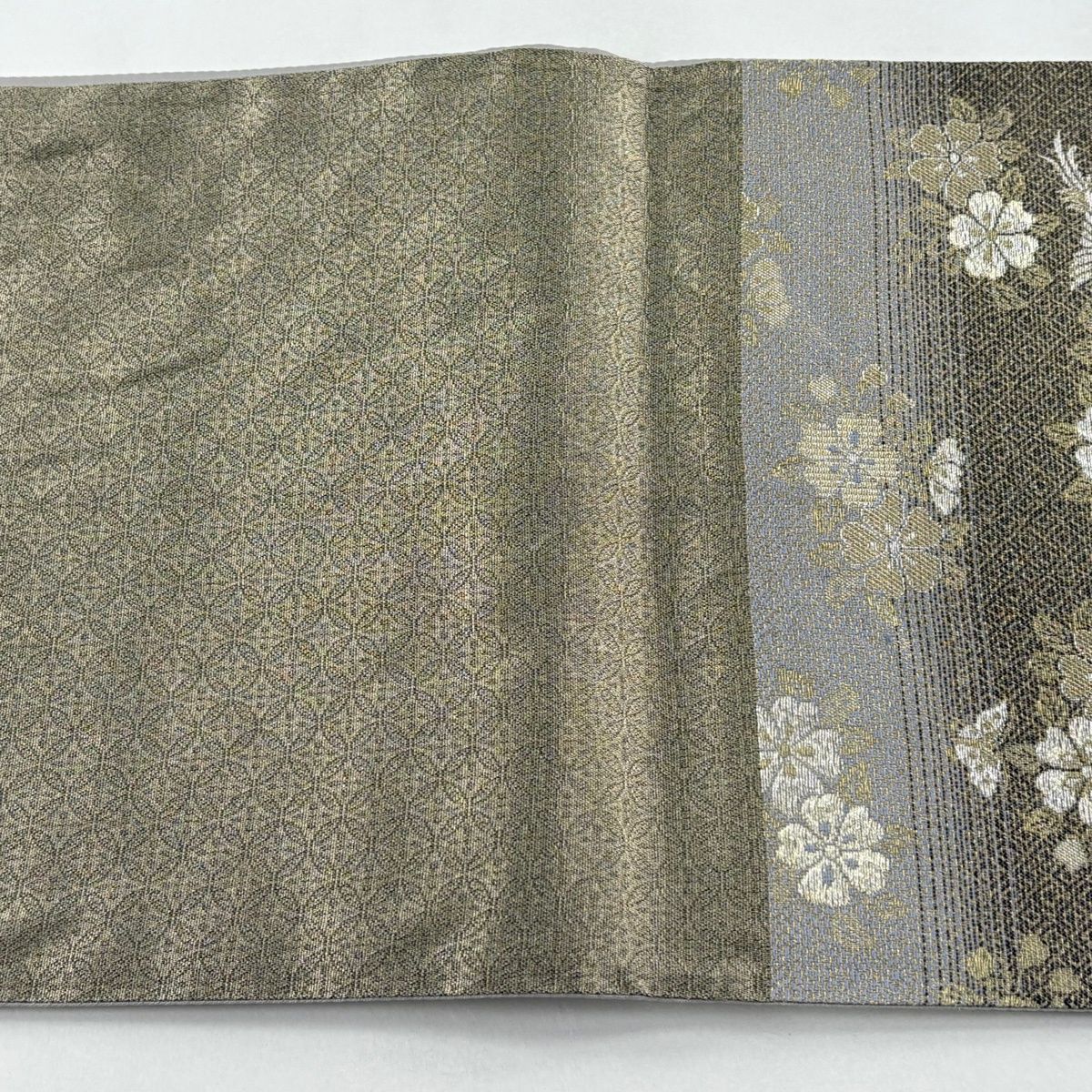美品】 袋帯 秀品 桜 鳥 金銀糸 黒灰 六通 正絹 【中古】 - メルカリ