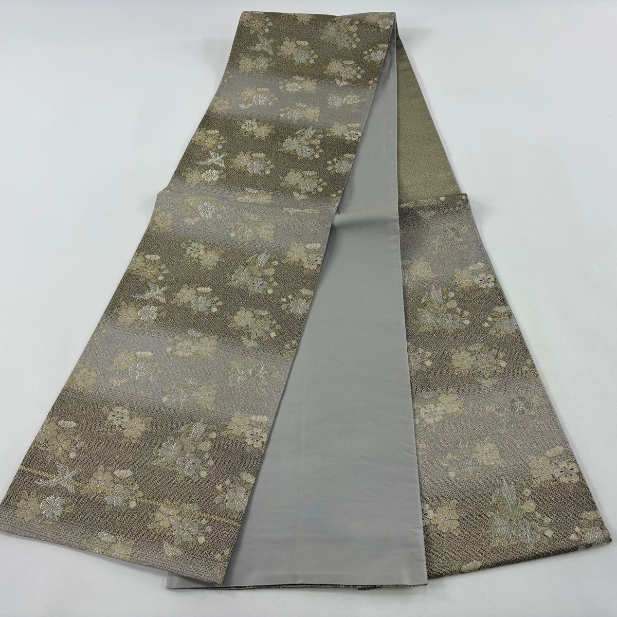 ZY-595 洒落袋帯 変わり織り 金糸 銀糸 六通 正絹 高級 ZY-595 洒落袋帯 変わり織り 金糸 銀糸 六通 正絹 高級