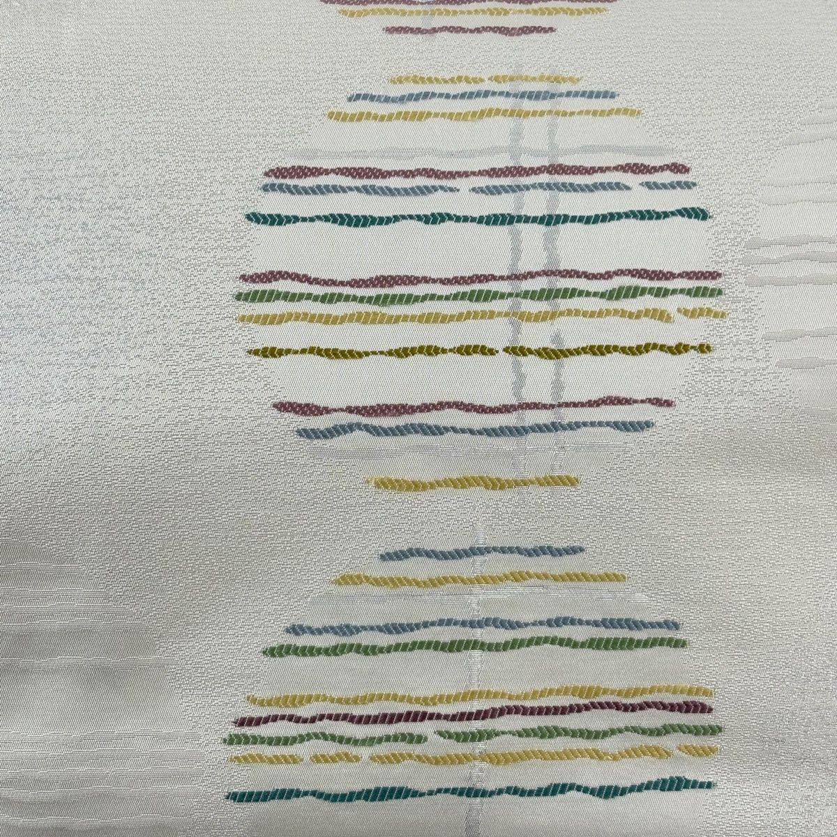 名古屋帯 秀品 幾何学模様 縞 刺繍 箔 灰白 正絹