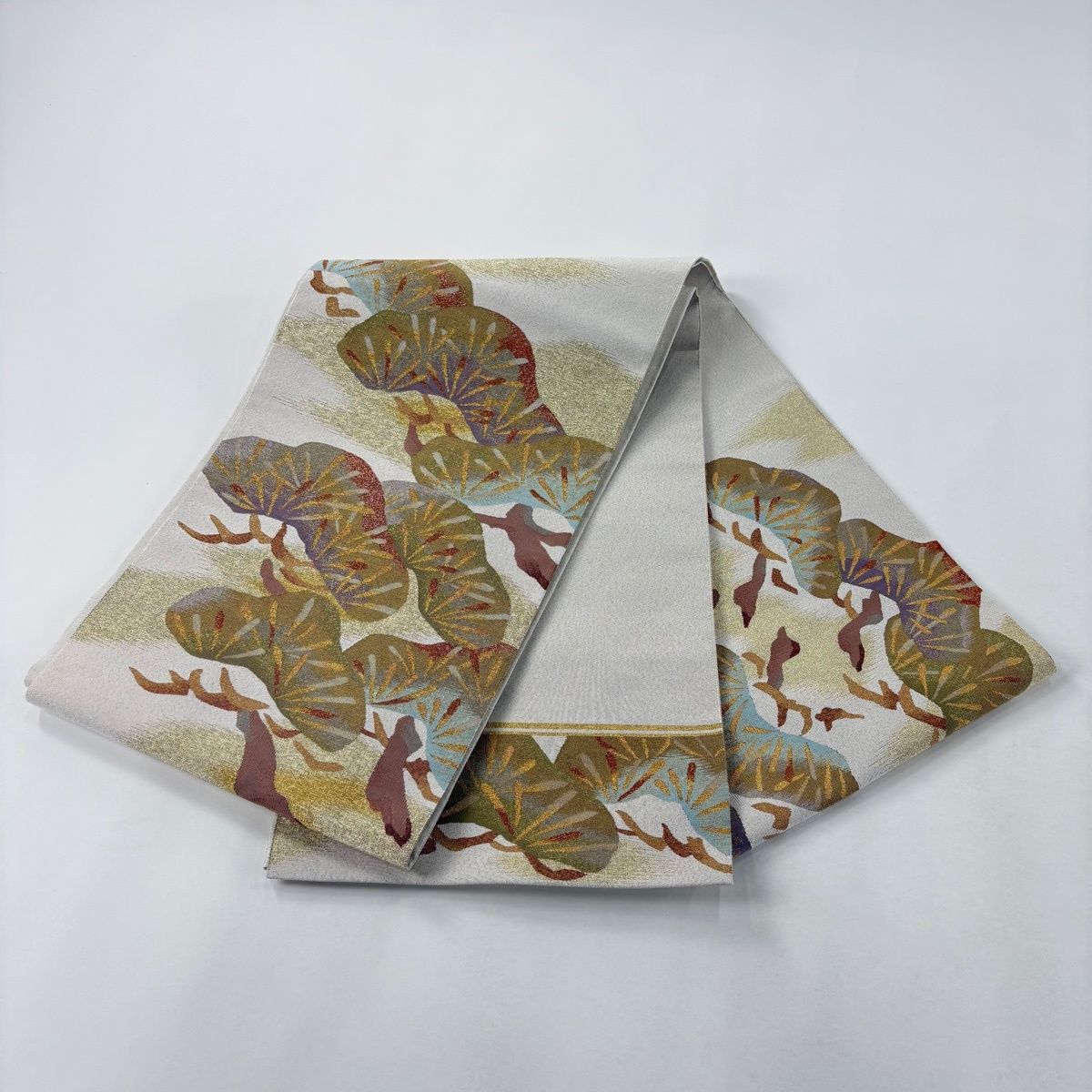 たつむら　笠松文様　絹　袋帯 美品】 袋帯 秀品 笠松 金糸 茶緑色 お太鼓柄 正絹 【中古】 - メルカリ