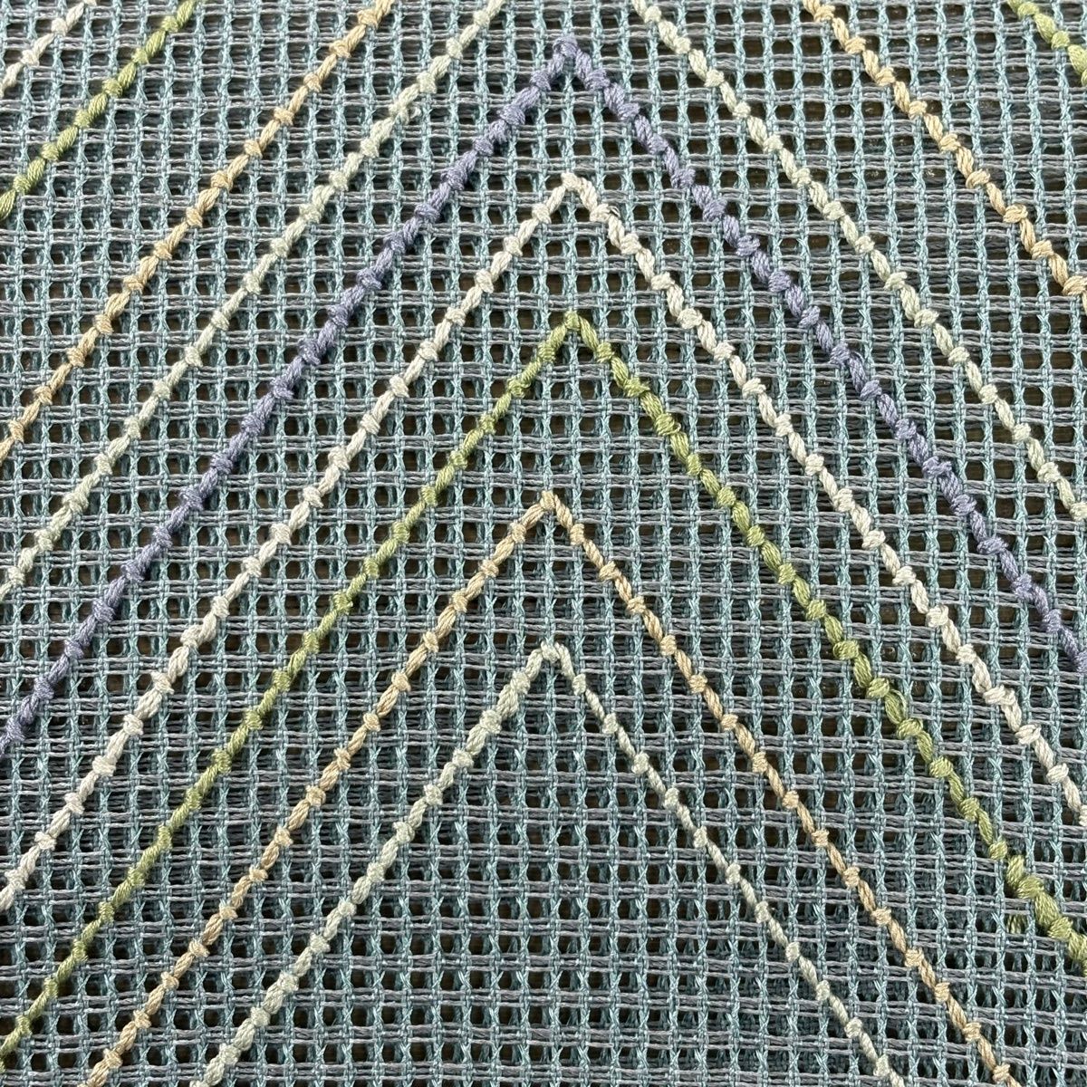 美品】 名古屋帯 秀品 夏帯 羅 八寸名古屋帯 松葉仕立て 幾何学模様 青