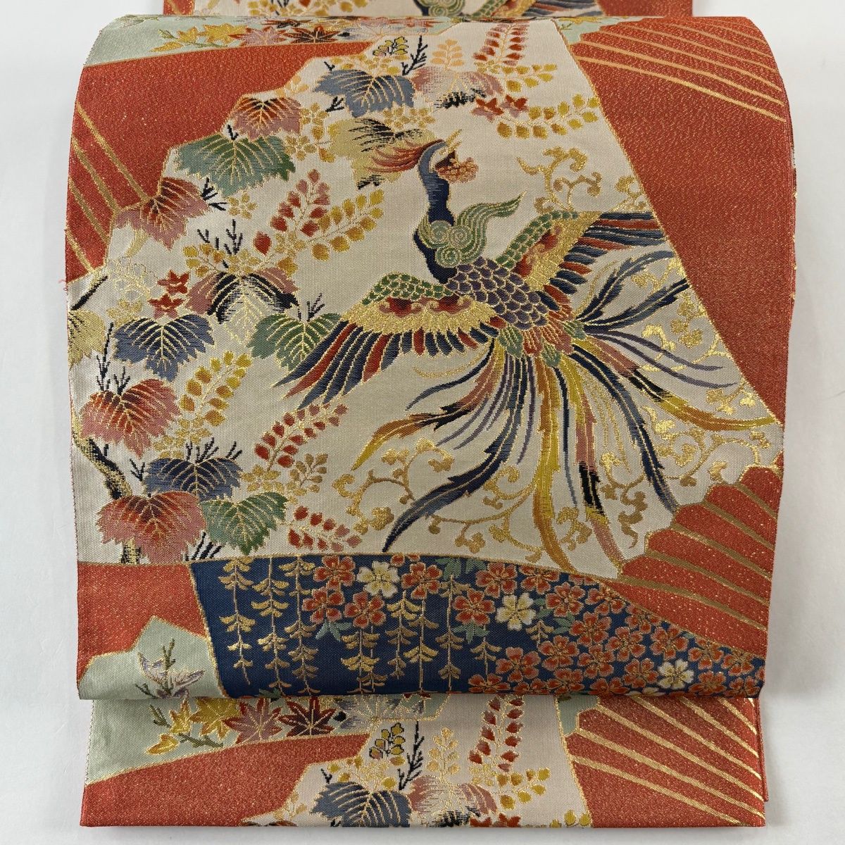 袋帯 秀品 鳳凰 桐 金通し 箔 オレンジ 六通 正絹 【中古】 - メルカリ
