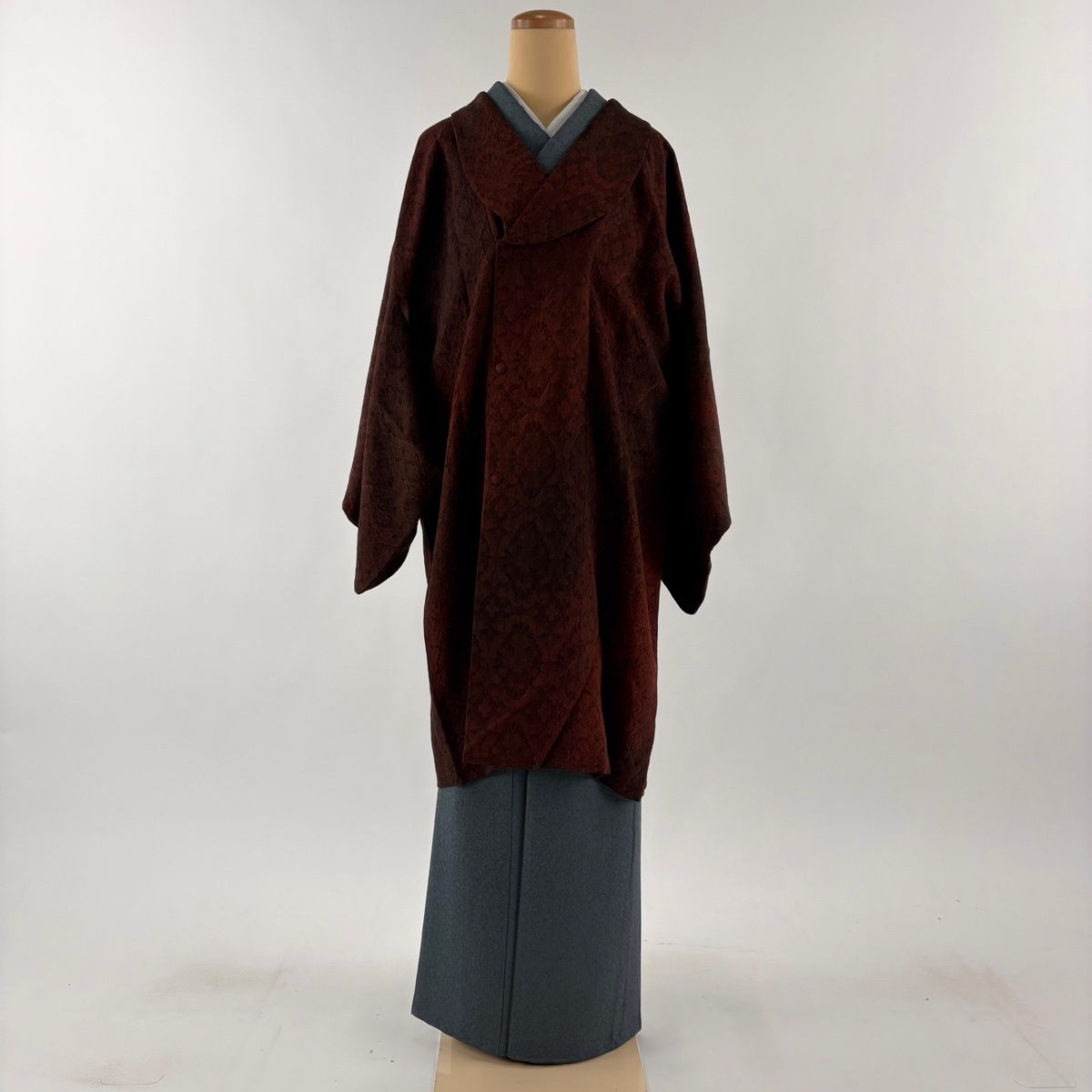 道行 身丈100.5 cm 裄丈67 M 和装コート 千代田衿 地紋 ぼかし 赤茶 正絹 秀品