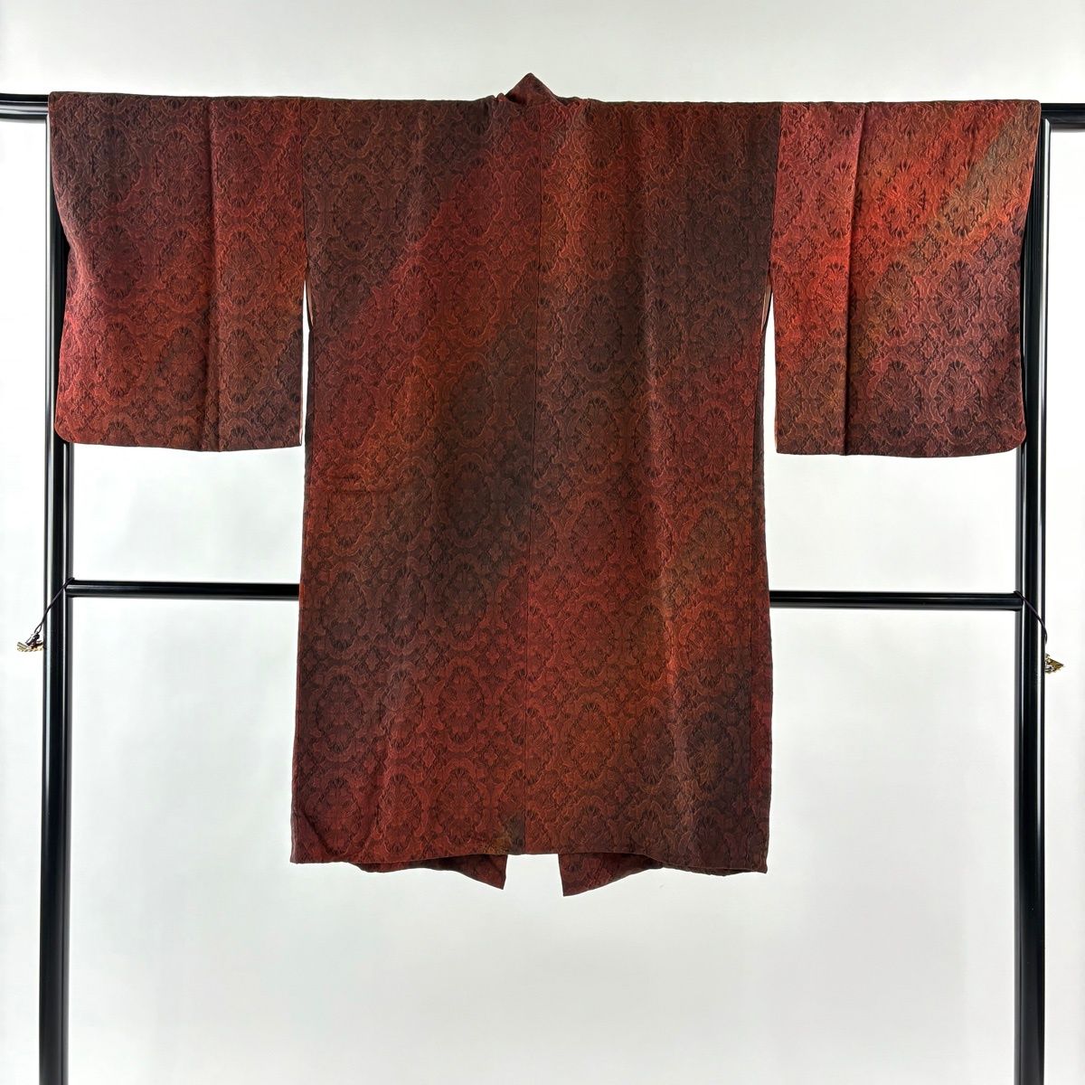 道行 身丈100.5 cm 裄丈67 M 和装コート 千代田衿 地紋 ぼかし 赤茶 正絹 秀品