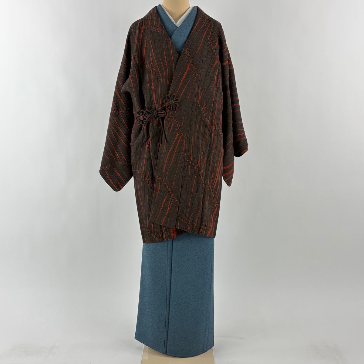 道中着 身丈91.5 cm 裄丈63 S 和装コート 幾何学 絞り 焦茶色 正絹 秀品