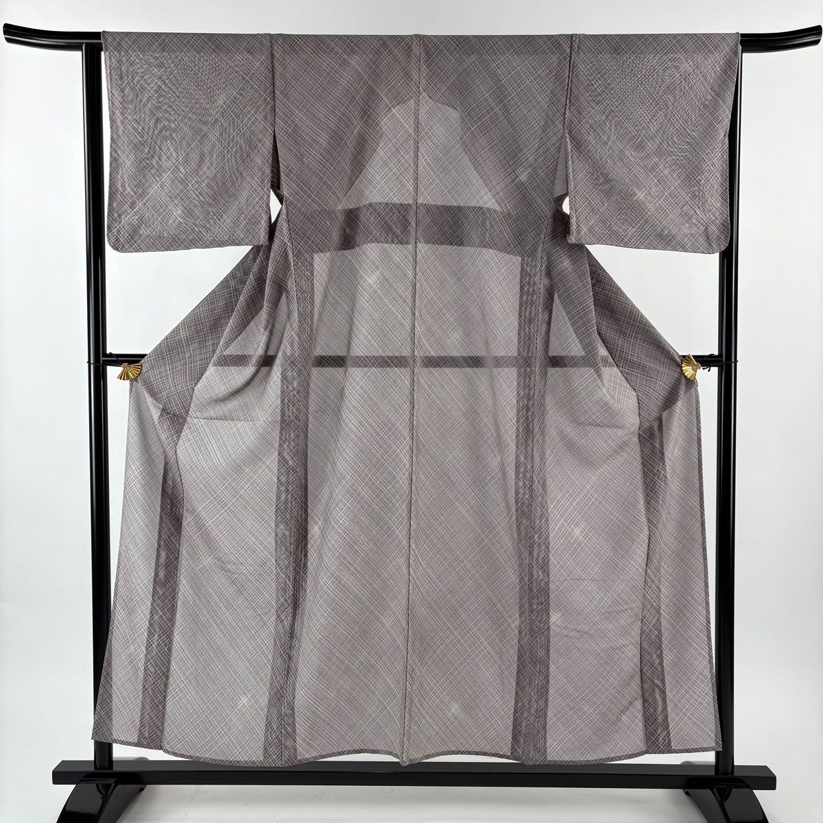 小紋 身丈155.5 cm 裄丈64 M 薄物 紗 幾何学 ぼかし 灰紫 正絹 秀品