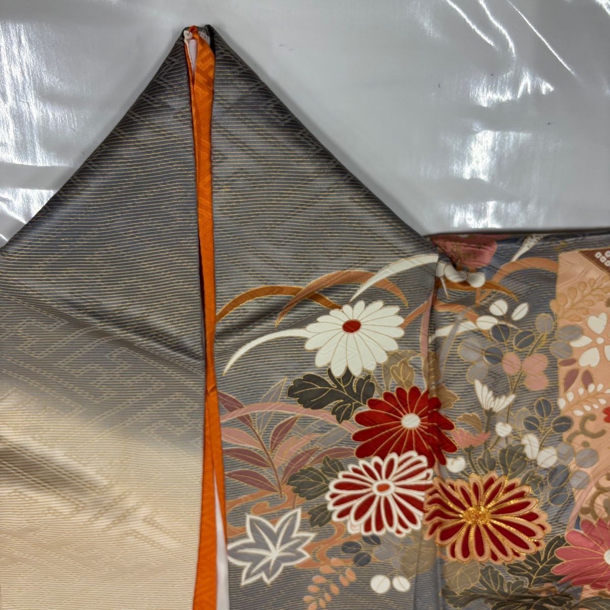  振袖 身丈155 cm 裄丈63 S 袷 花車 鳥 金糸 金彩 クリーム 正絹 秀品 振袖 着物