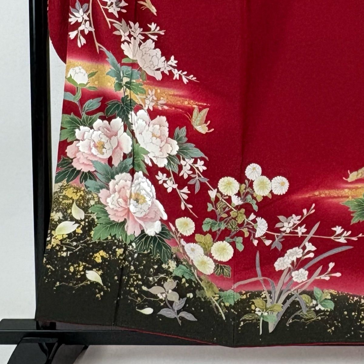 振袖 身丈158.5 cm 裄丈64 M 袷 牡丹 蝶 金彩 刺繍 赤 正絹 秀品