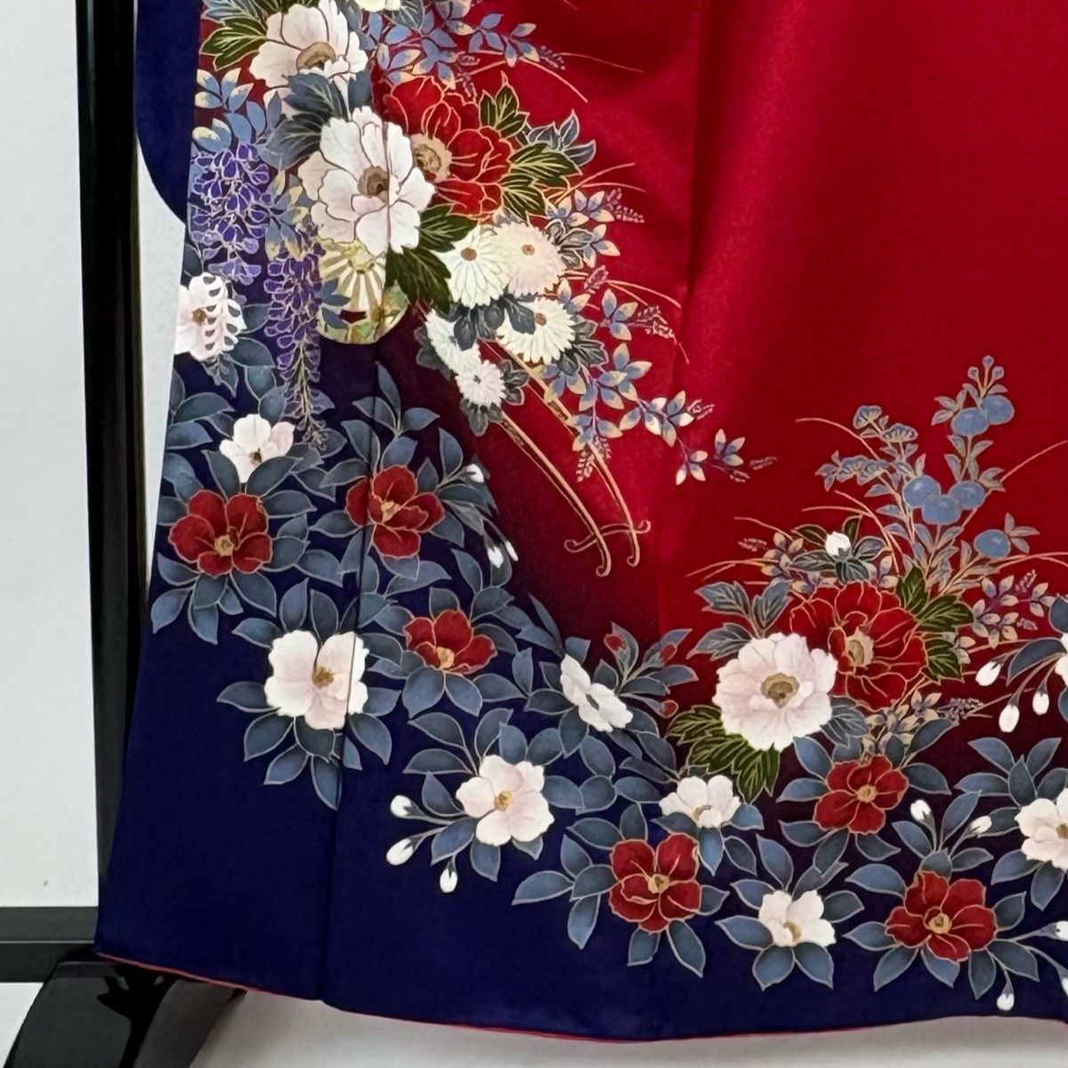 振袖 身丈163.5 cm 裄丈64.5 M 袷 花車 牡丹 金糸 金彩 赤 正絹 秀品
