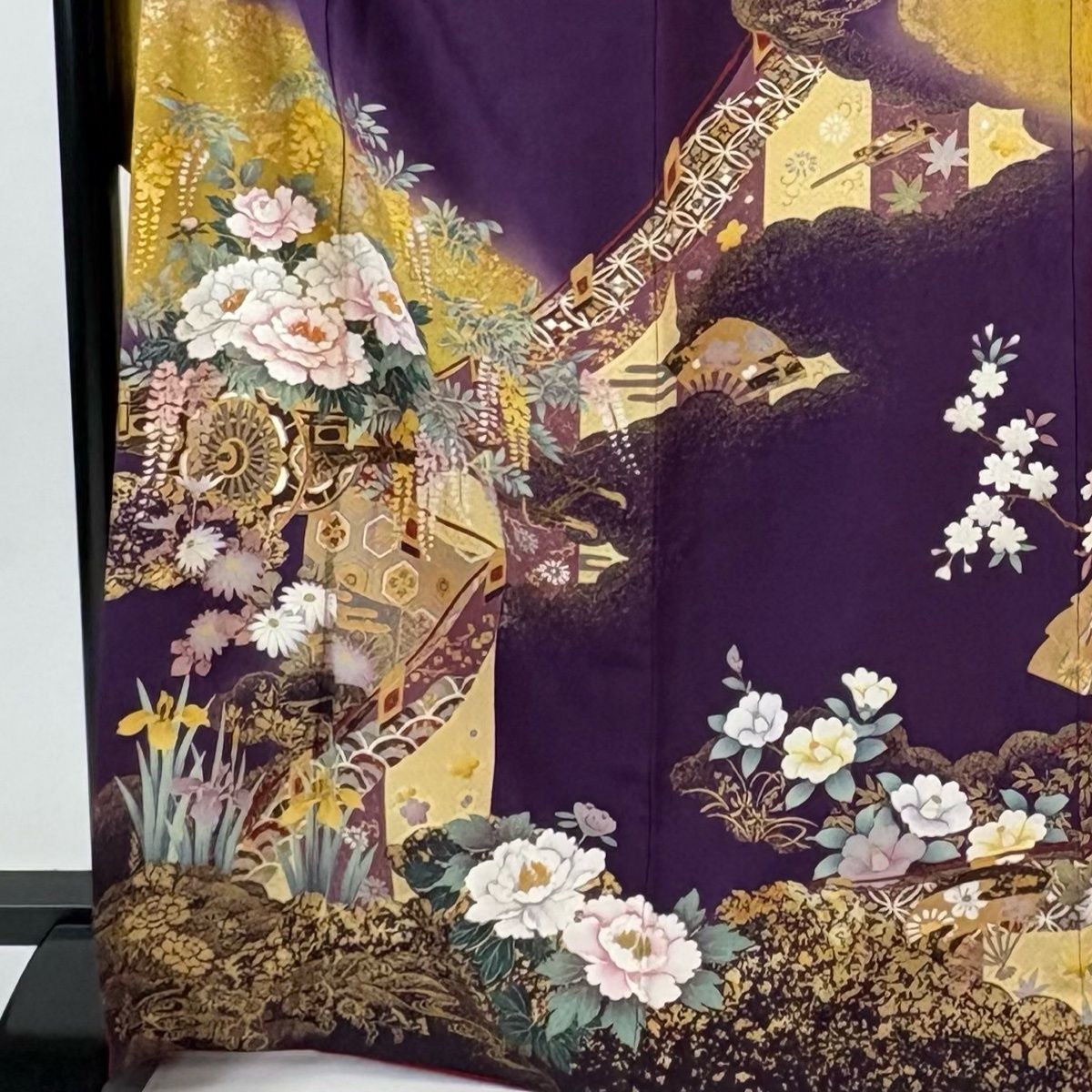 振袖 身丈169 cm 裄丈65 M 袷 花車 幔幕 箔 金彩 濃紫 正絹 秀品