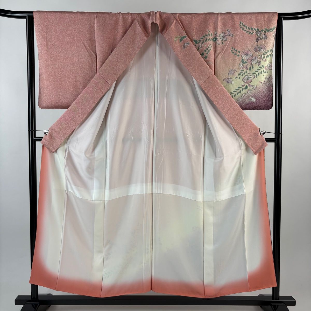 訪問着 身丈154cm 裄丈63.5cm S 袷 辻が花 金彩 染め分け ピンク 正絹