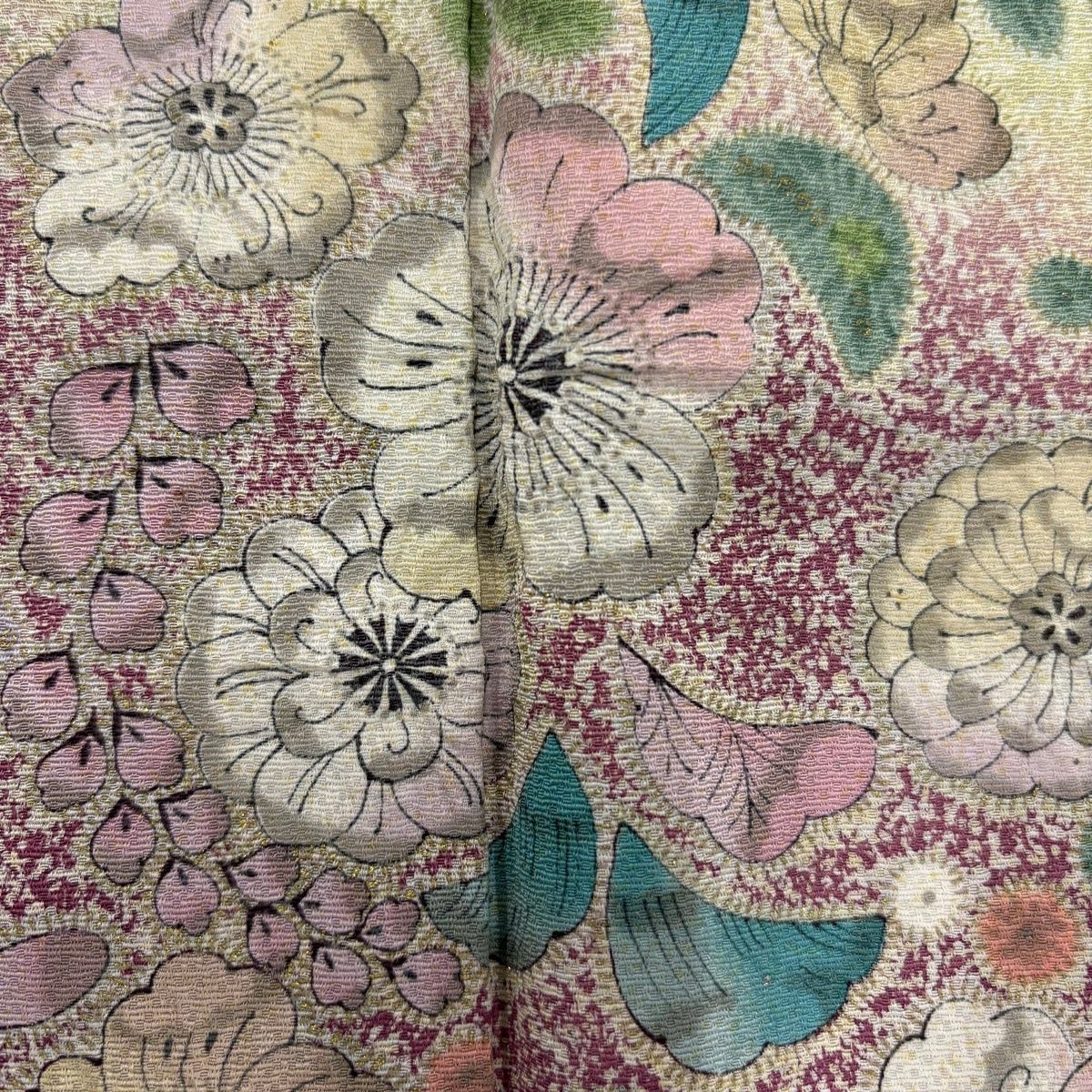 訪問着 身丈154cm 裄丈63.5cm S 袷 辻が花 金彩 染め分け ピンク 正絹