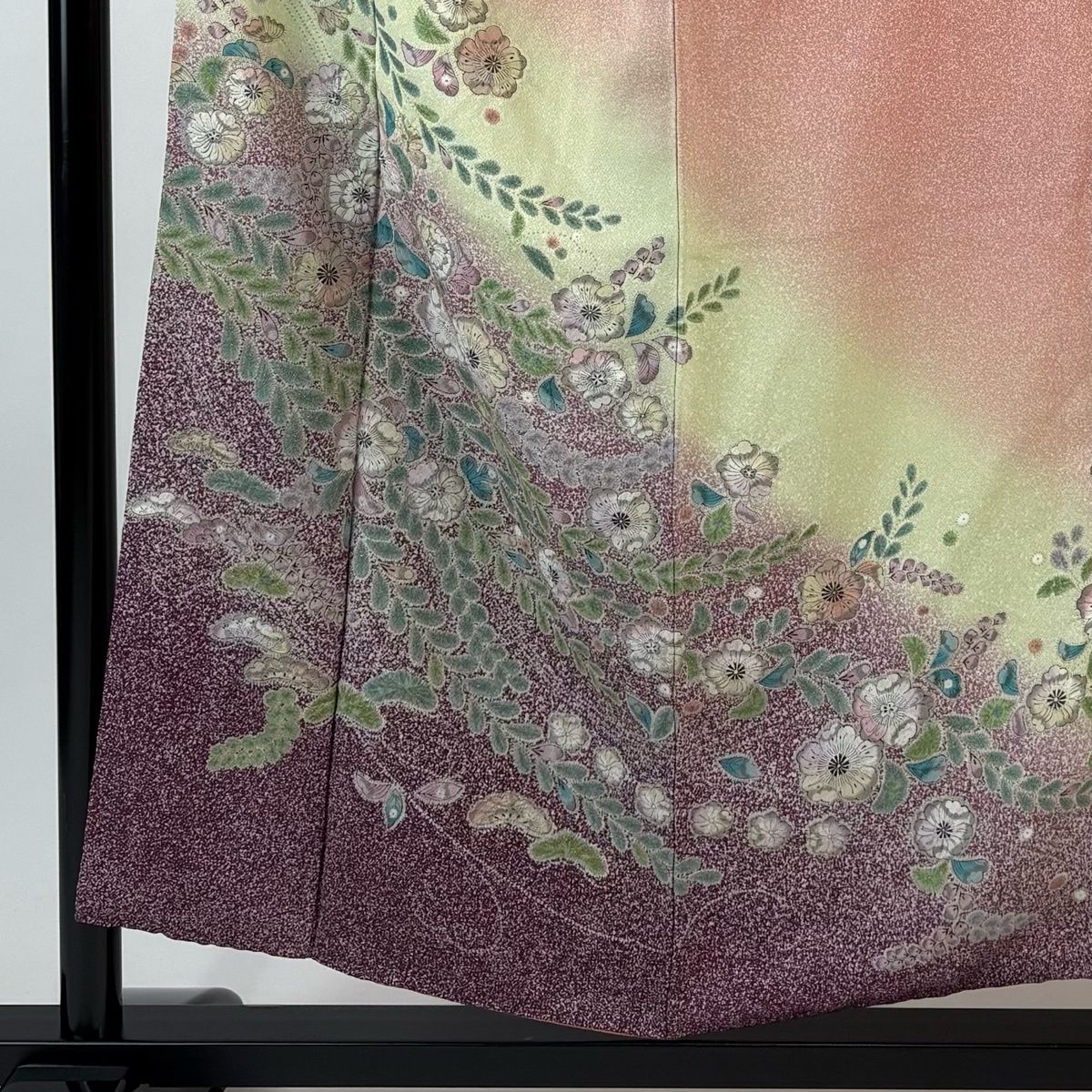 訪問着 身丈154cm 裄丈63.5cm S 袷 辻が花 金彩 染め分け ピンク 正絹