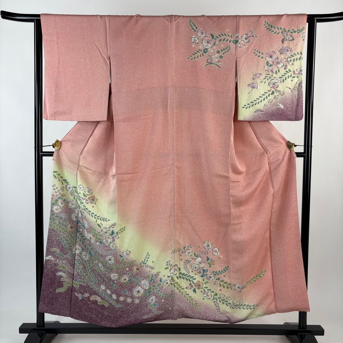 FN112004z 着物 正絹 訪問着 辻が花 154〜164cm 訪問着 身丈154cm 裄丈63.5cm S 袷 辻が花 金彩 染め分け ピンク 正絹